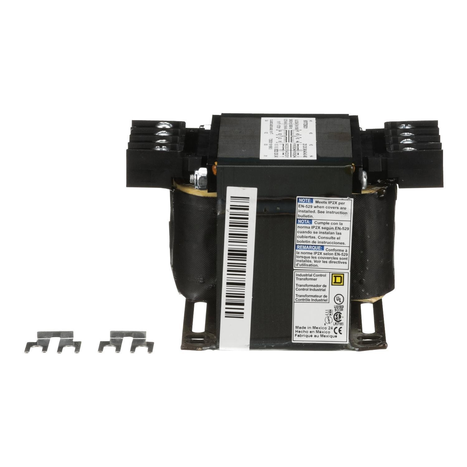 Square D™ 9070T250D31 Type T Industrial Control Transformer, 220/440 V AC, 230/460 V AC, 240/480 V AC Primary, 110/220 VAC, 115/230 VAC, 120/240 VAC Secondary, 250/160 VA Power Rating, 50/60 Hz, 1 Phase
