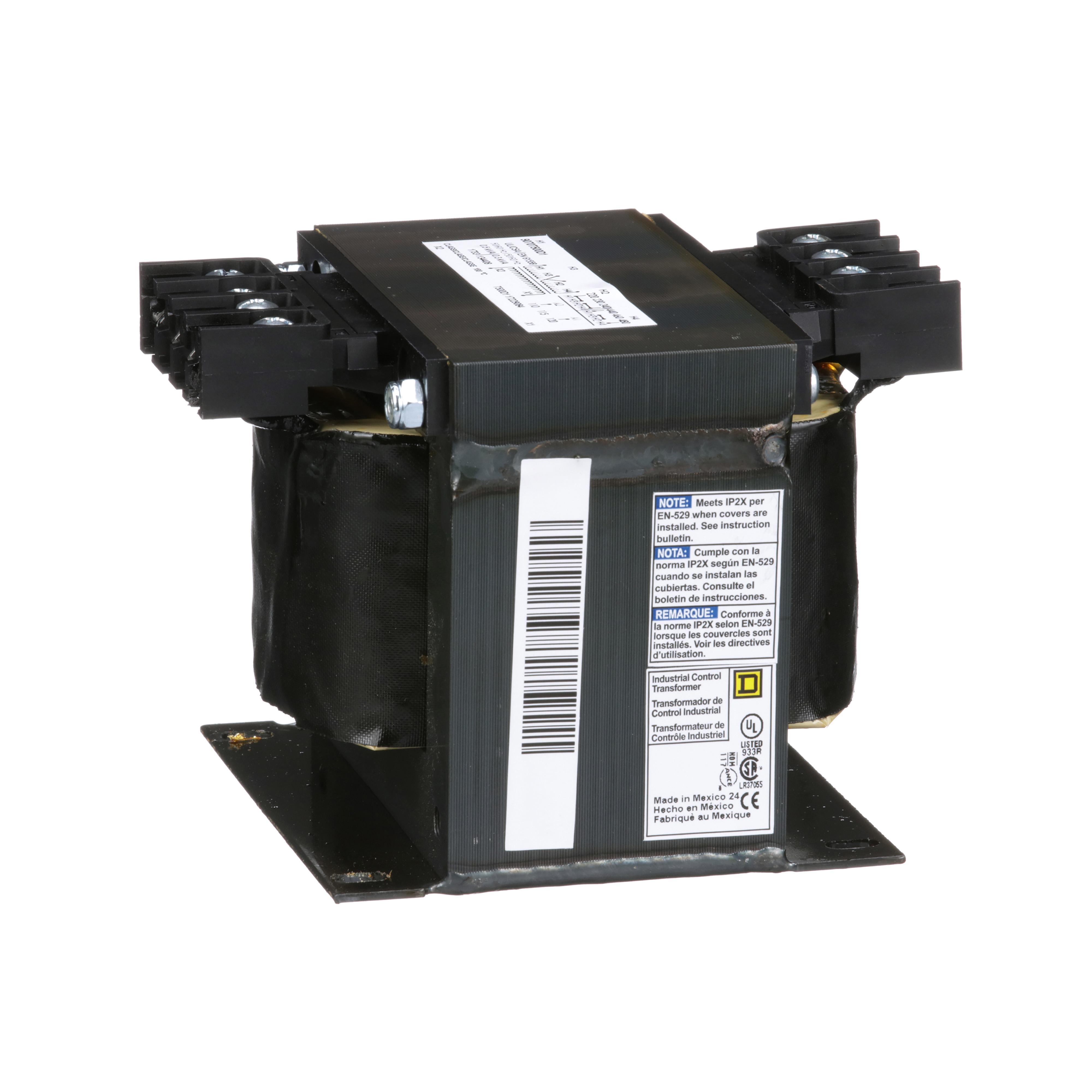 Square D™ 9070T500D1 Type T Industrial Open Style Control Transformer, 220/230/240/440/460/480 V AC Primary, 110/115/120 VAC Secondary, 500 VA Power Rating, 50/60 Hz, 1 Phase