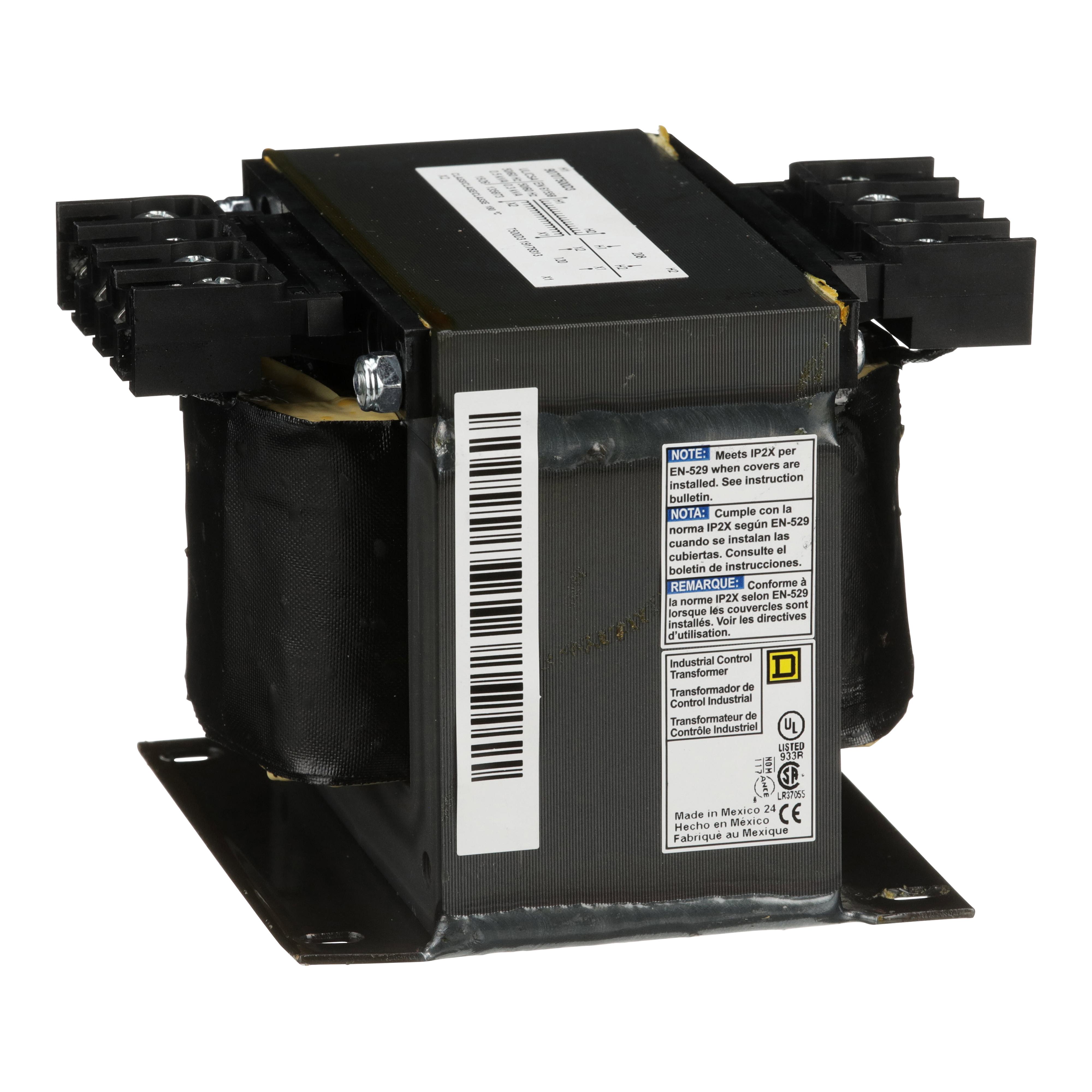 Square D™ 9070T500D3 Type T Industrial Open Style Control Transformer, 208 V AC Primary, 120 VAC Secondary, 500 VA Power Rating, 50/60 Hz, 1 Phase