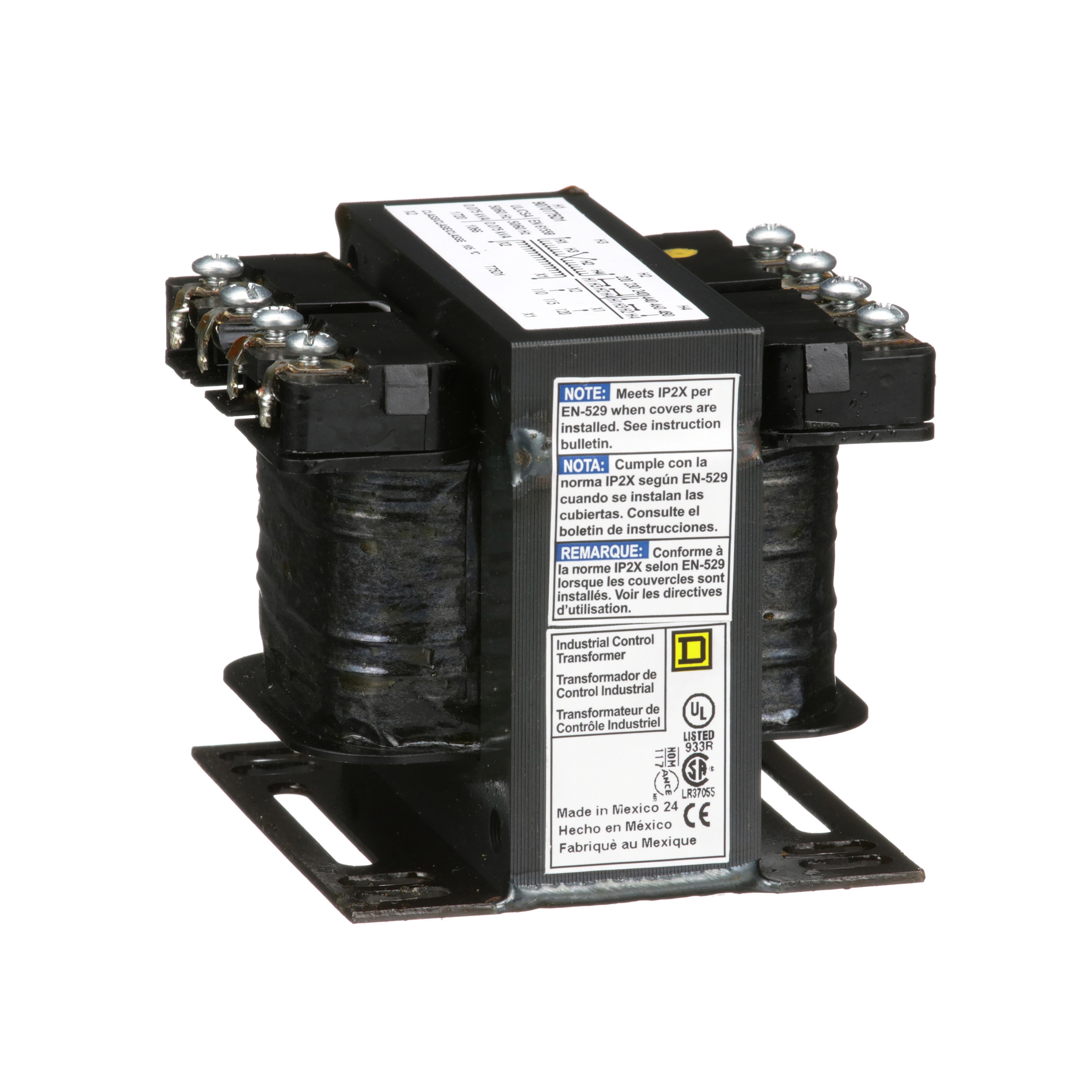 Square D™ 9070T75D1 Type T Industrial Open Style Control Transformer, 220/230/240/440/460/480 V AC Primary, 110/115/120 VAC Secondary, 75 VA Power Rating, 50/60 Hz, 1 Phase