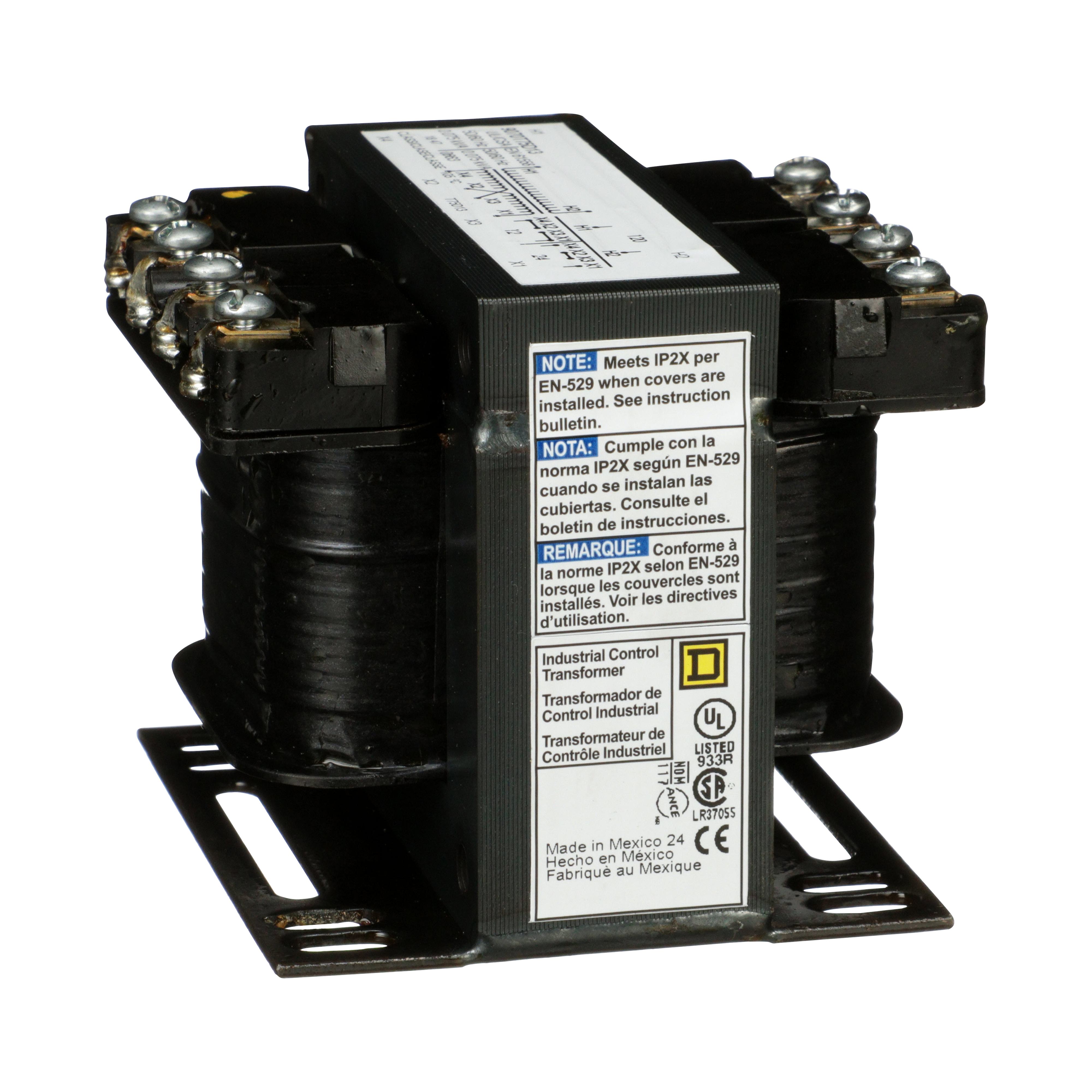 Square D™ 9070T75D13 Type T Open Style Industrial Control Transformer, 120 V AC Primary, 12/24 VDC Secondary, 75 VA Power Rating, 50/60 Hz, 1 Phase