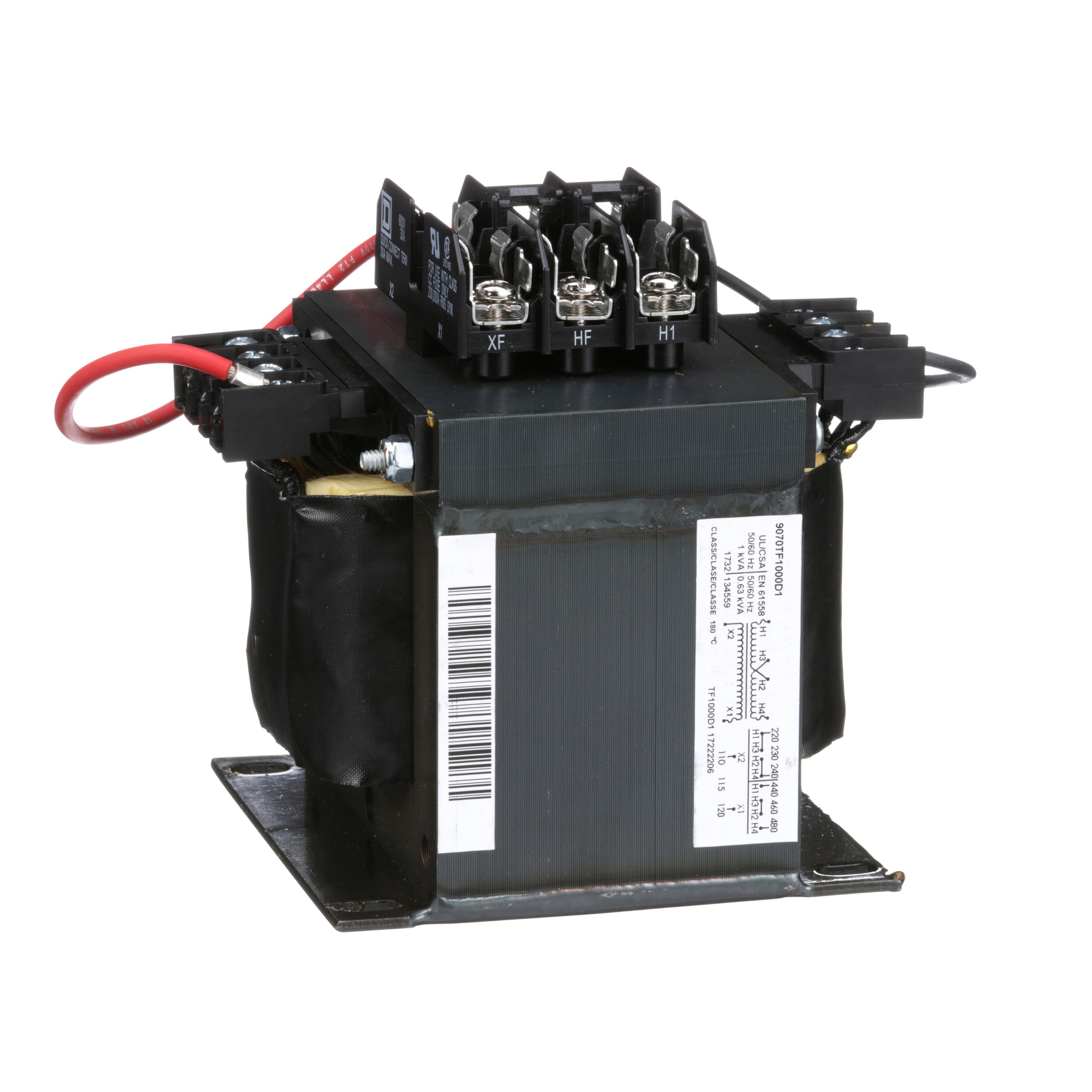 Square D™ 9070TF1000D1 Type TF Industrial Open Style Control Transformer, 240/480/230/460/220/440 V AC Primary, 110/115/120 VAC Secondary, 1000 VA Power Rating, 50/60 Hz, 1 Phase