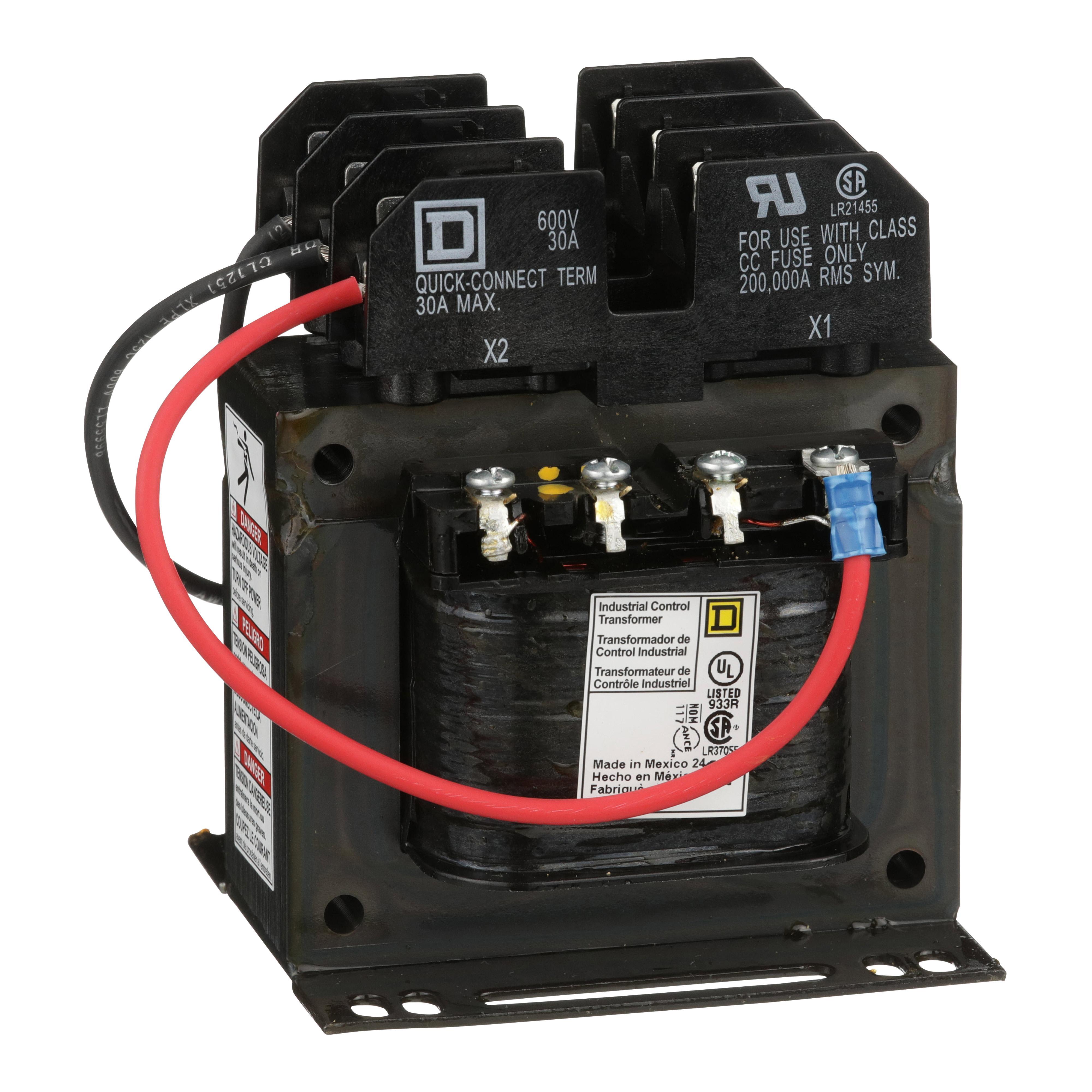Square D™ 9070TF100D20 Type TF Industrial Control Transformer, 208/230/460 V AC Primary, 115 VAC Secondary, 100 VA Power Rating, 50/60 Hz, 1 Phase