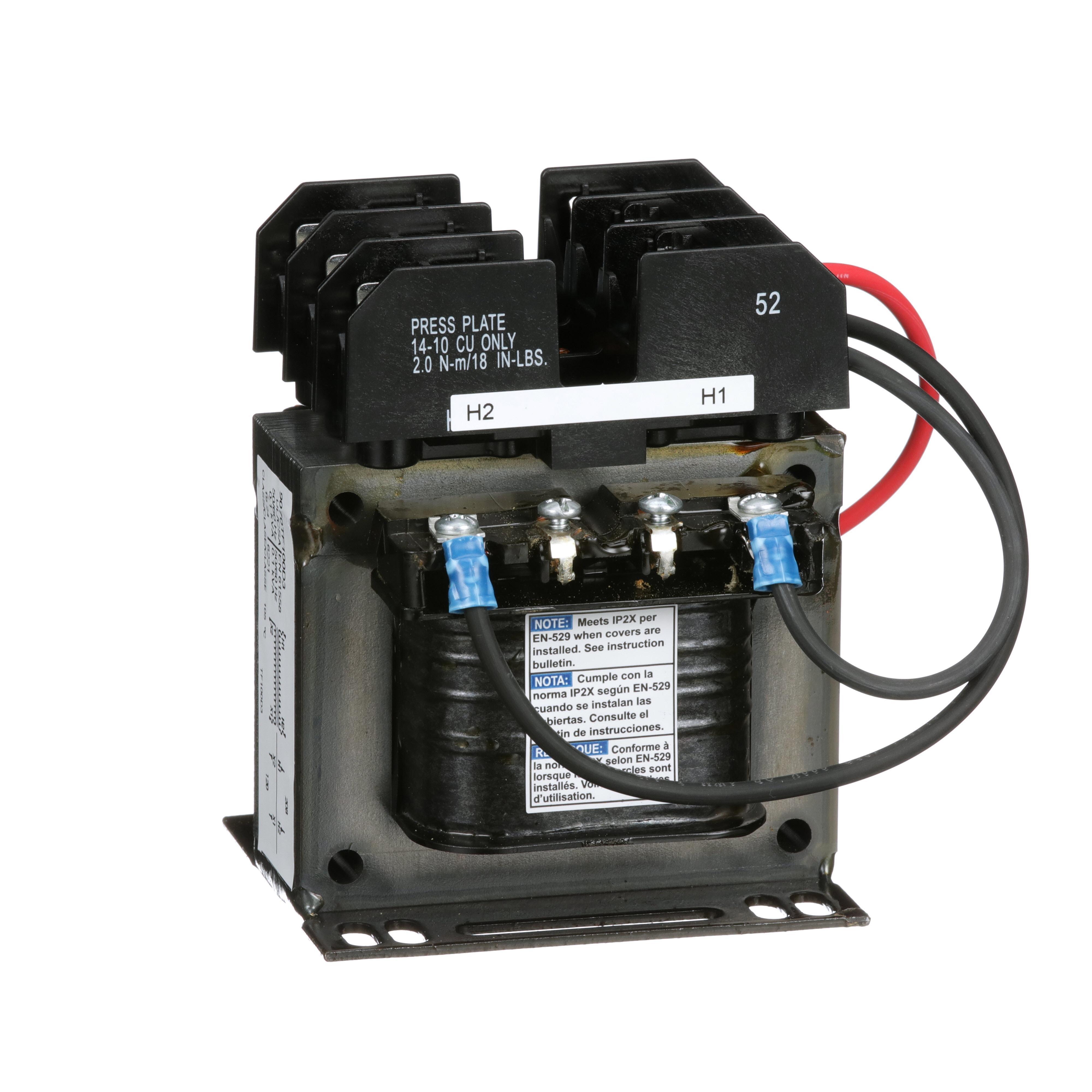 Square D™ 9070TF100D3 Type TF Industrial Control Transformer, 208 V AC Primary, 120 VAC Secondary, 100 VA Power Rating, 50/60 Hz, 1 Phase