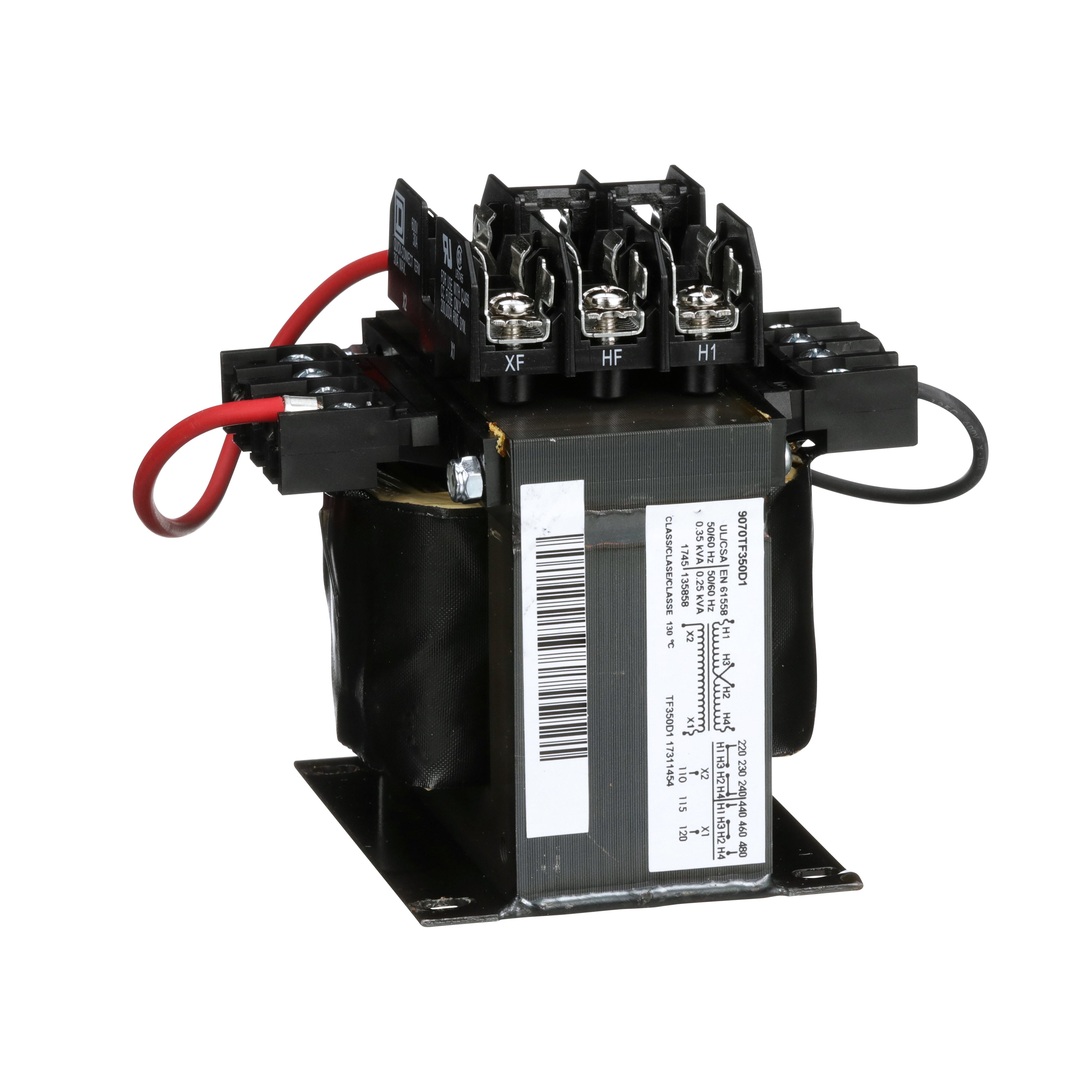 Square D™ 9070TF350D1 Type TF Industrial Control Transformer, 240 x 480, 230 x 460, 220 x 440 V AC Primary, 110/115/120 VAC Secondary, 350 VA Power Rating, 50/60 Hz, 1 Phase