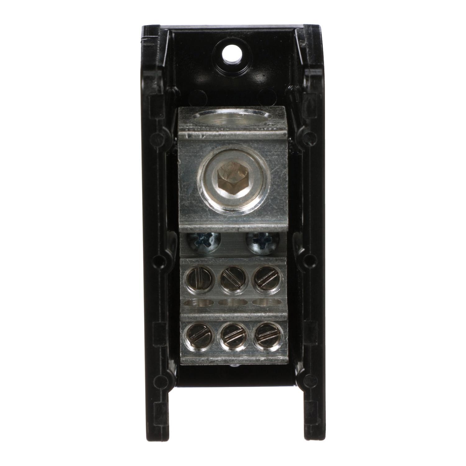 Square D™ TeSys® Linergy™ 9080LBA163106 General Purpose Linergy Standard Power Distribution Block, 600 V AC/DC, 270/335 A, 1 Poles, (1) 6 AWG to 400 kcmil, (6) 14 to 2 AWG Wire, Phenolic
