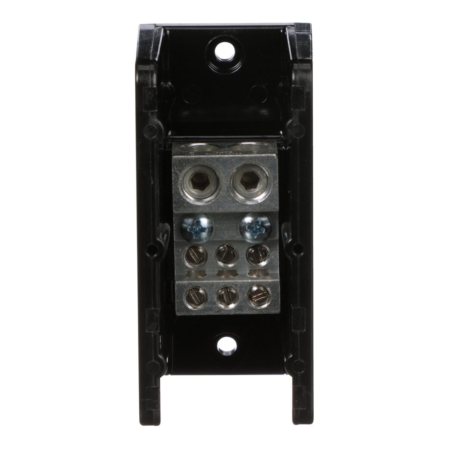 Square D™ Linergy™ 9080LBA163206 General Purpose Linergy Standard Power Distribution Block, 600 V AC/DC, 270/350 A, 1 Poles, (2) 14 to 2/0 AWG, (6) 14 to 4 AWG Wire, Phenolic