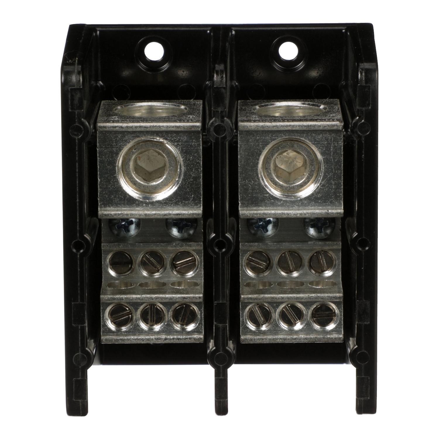 Square D™ Linergy™ 9080LBA263106 Linergy Multi-Pole Power Distribution Block, 600 V AC/DC, 270/335 A, 2 Poles, 6 AWG to 400 kcmil Al/Cu, 14 to 2 AWG Al/Cu Wire, Phenolic