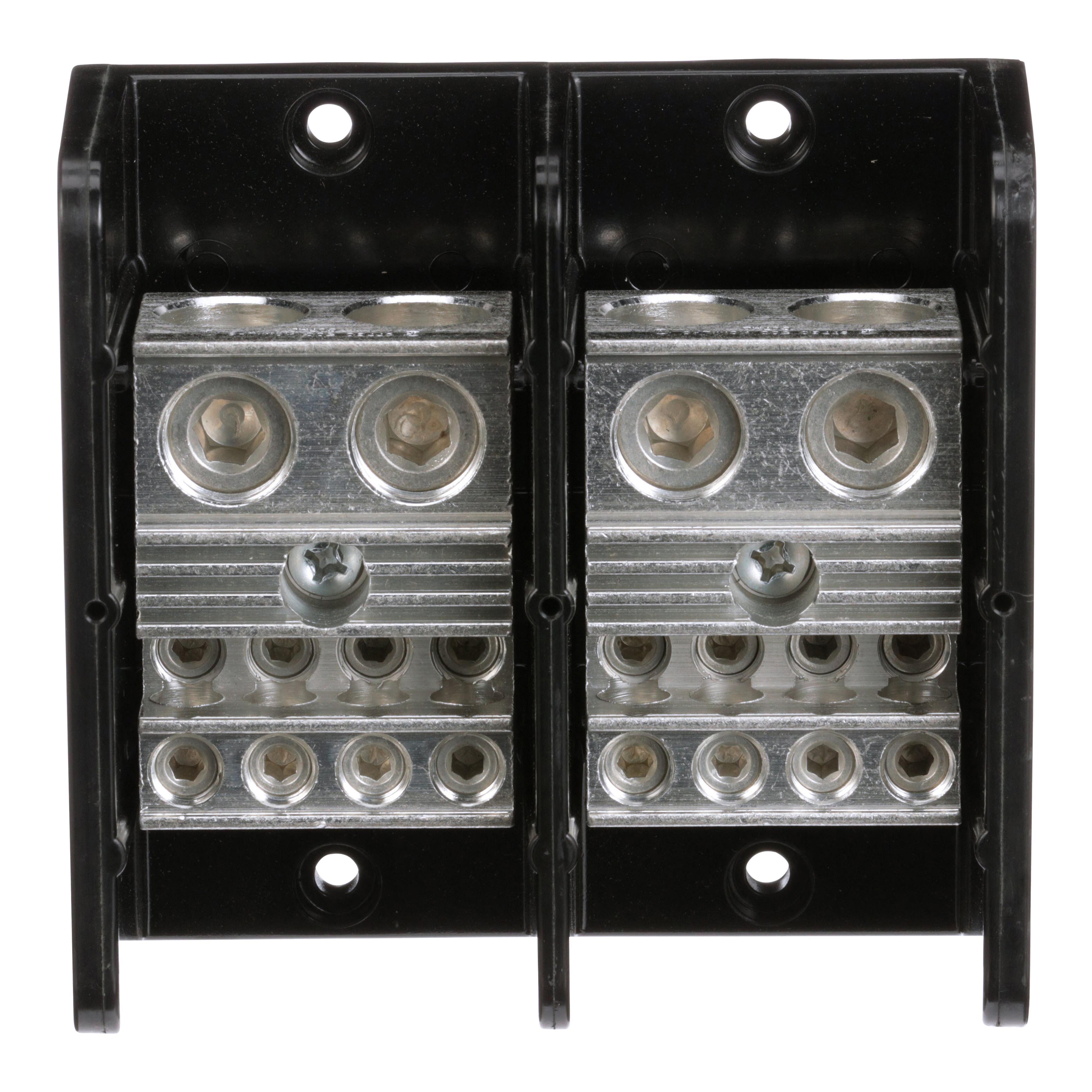 Square D™ 9080LBA265208 Standard Multi-Pole Distribution Block, 600 V AC/DC, 760/620 A, 2 Poles, 4 AWG to 500 kcmil, 14 to 2/0 AWG Al/Cu Wire, Phenolic