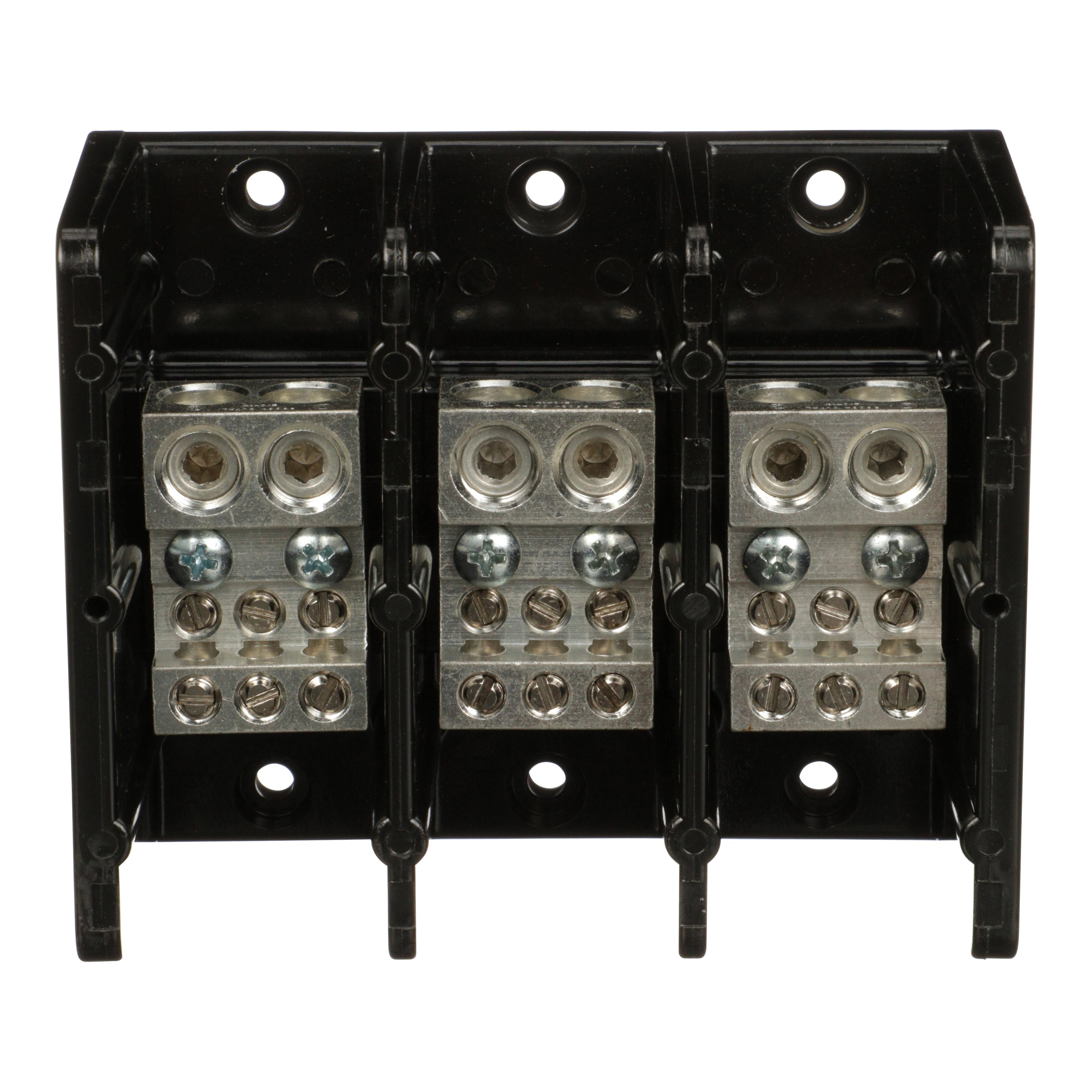 Square D™ TeSys® Linergy™ 9080LBA363206 General Purpose Linergy Standard Multi-Pole Power Distribution Block, 600 V AC/DC, 270/350 A, 3 Poles, (2) 14 to 2/0 AWG, (6) 14 to 4 AWG Wire, Phenolic