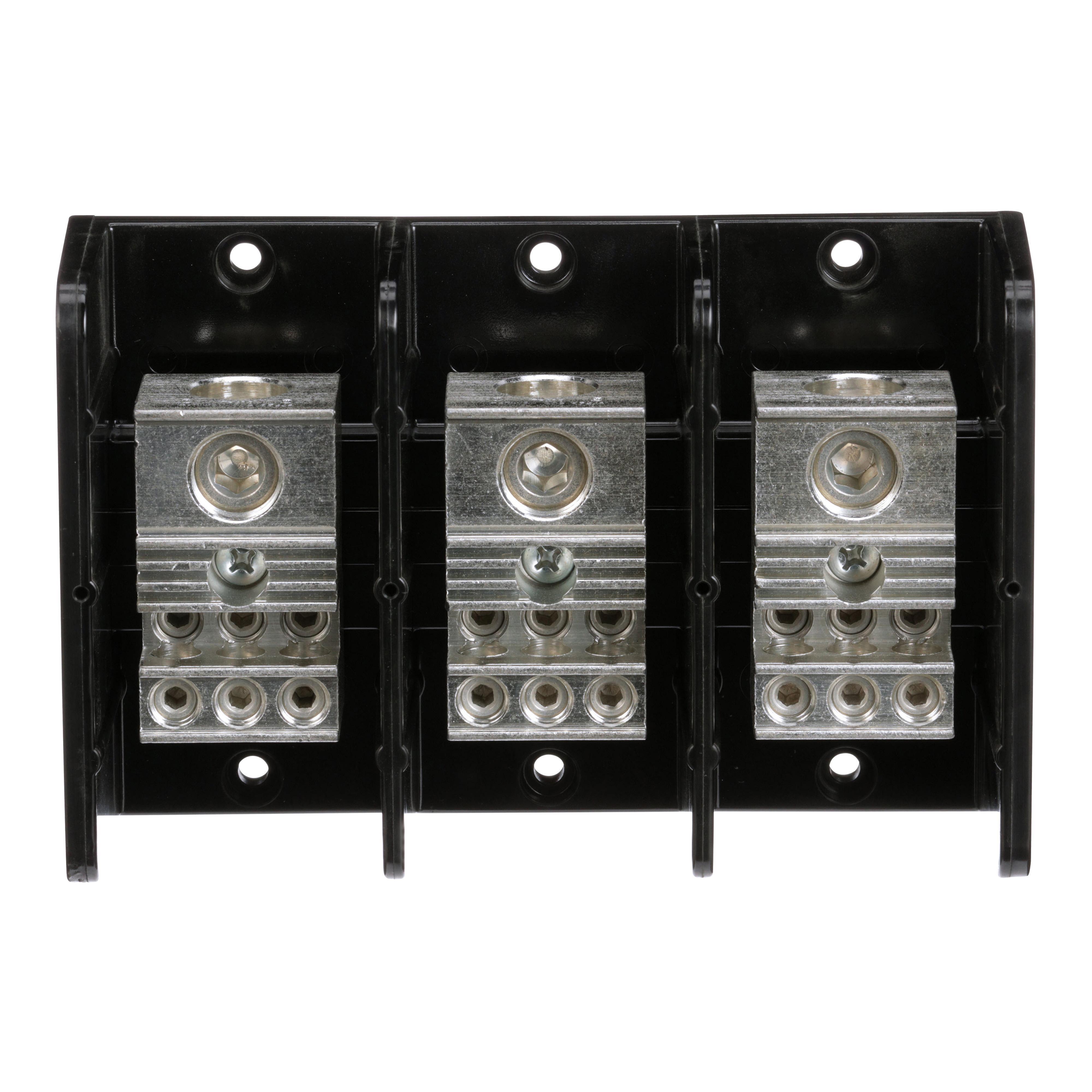 Square D™ Linergy™ 9080LBA365106 Linergy Multi-Pole Power Distribution Block, 600 V AC/DC, 310/380 A, 3 Poles, 14 to 2/0 AWG, 4 AWG to 500 kcmil Wire, Phenolic