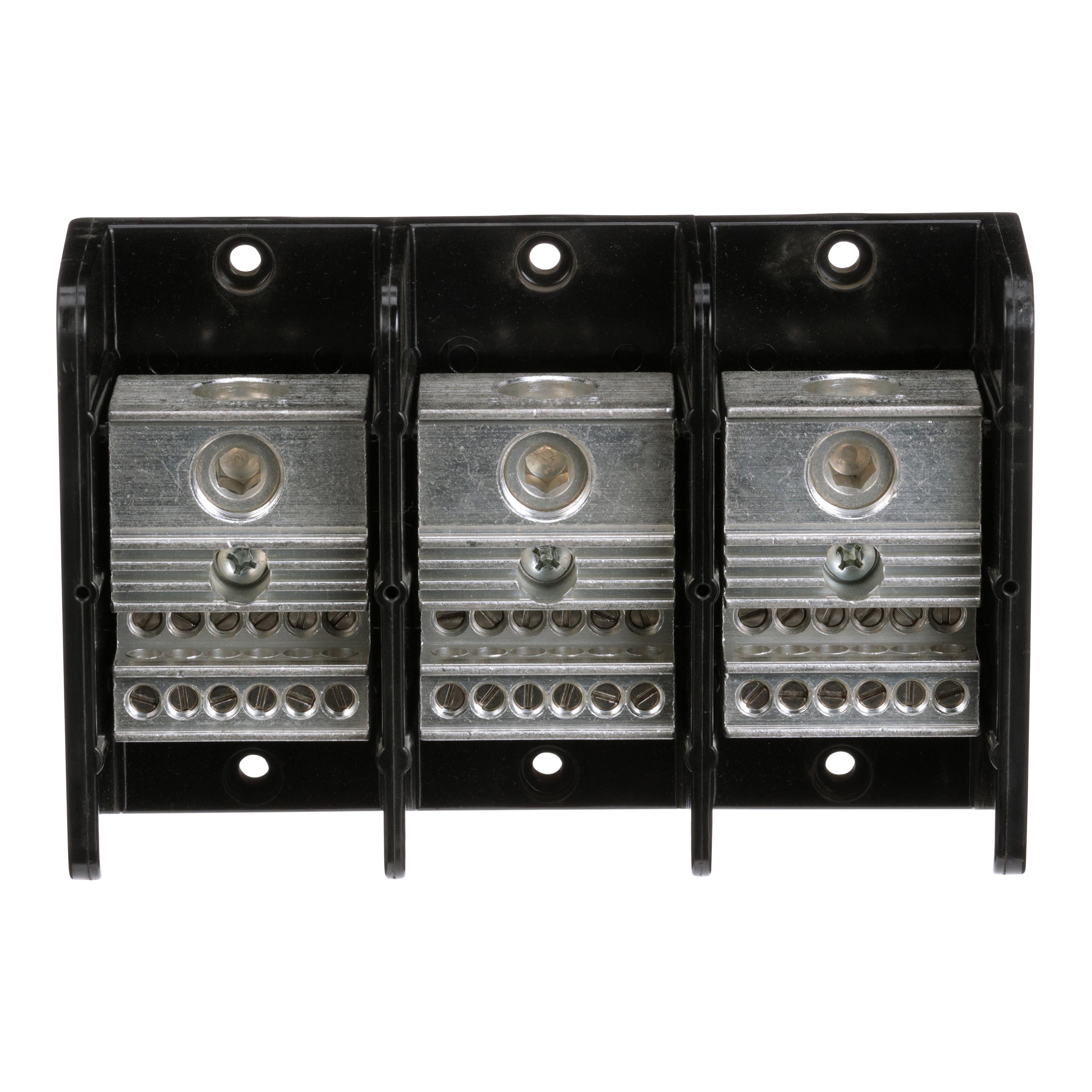 Square D™ TeSys® Linergy™ 9080LBA365112 Linergy Standard Multi-Pole Power Distribution Block, 600 V AC/DC, 310/380 A, 3 Poles, 4 AWG to 500 kcmil, 14 to 2 AWG Wire, Phenolic