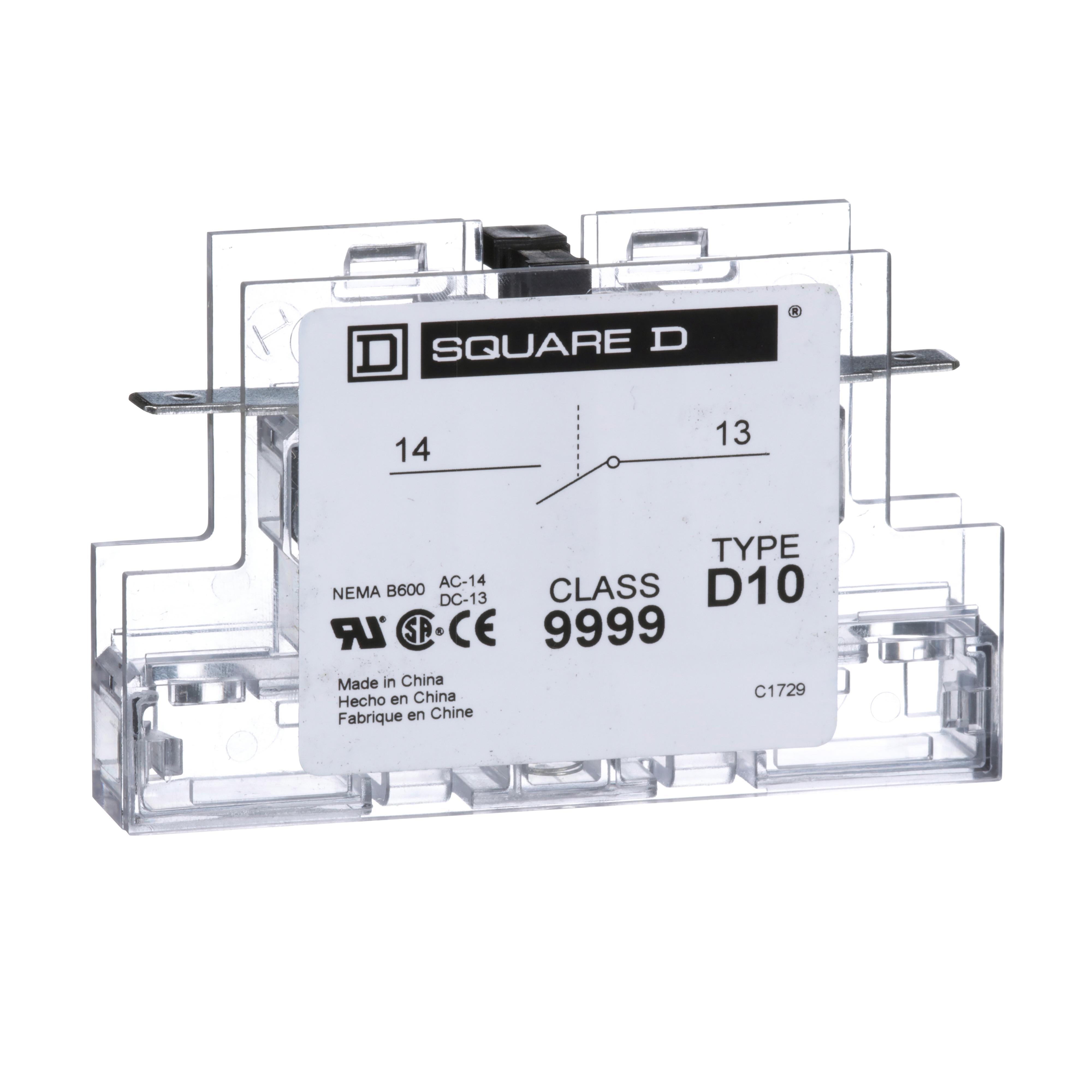 Square D™ 9999D10 C Series Auxiliary Contact Kit, 600 V AC, 5 A, 1NO Contacts