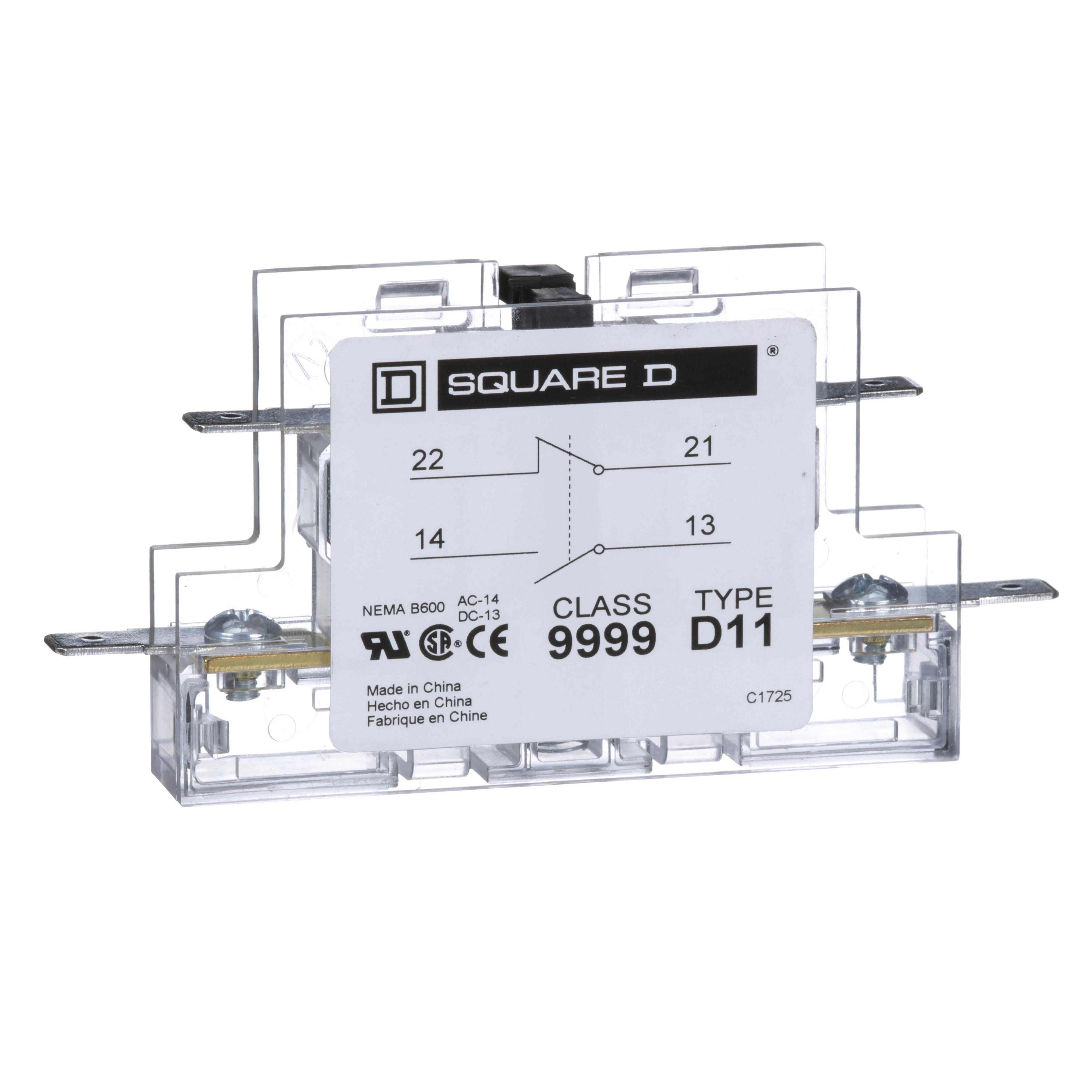 Square D™ 9999D11 C Series Auxiliary Contact Kit, 600 V AC, 5 A, 1NO-1NC Contacts