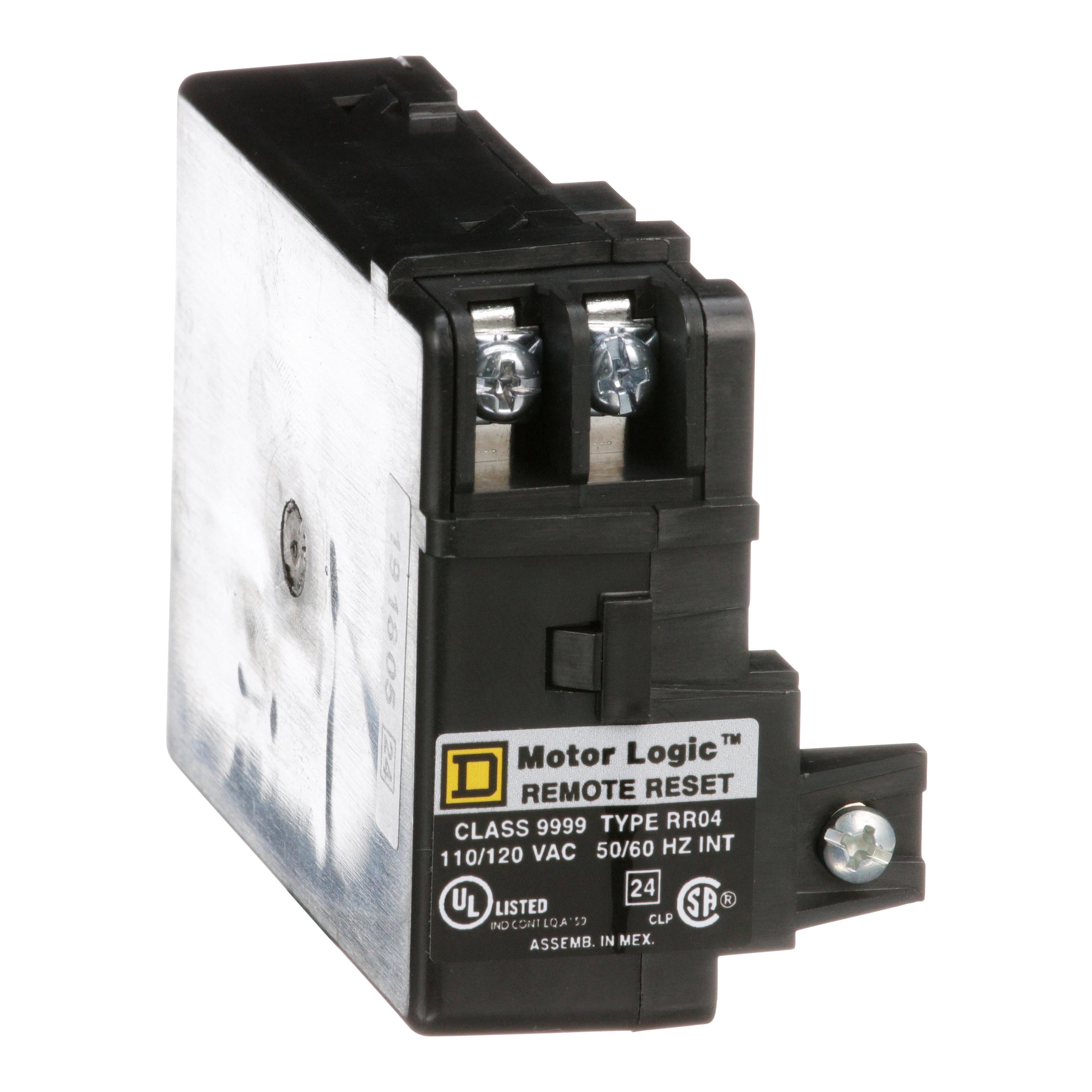 Square D™ Motor Logic® 9999RR04 3-Pole Electrical Overload Relay Reset Module, 120 V AC, For Use With Motor Logic® 8536/9065 Series SE/SF/SS/SR/SF/ST Solid State NEMA Overload Relay