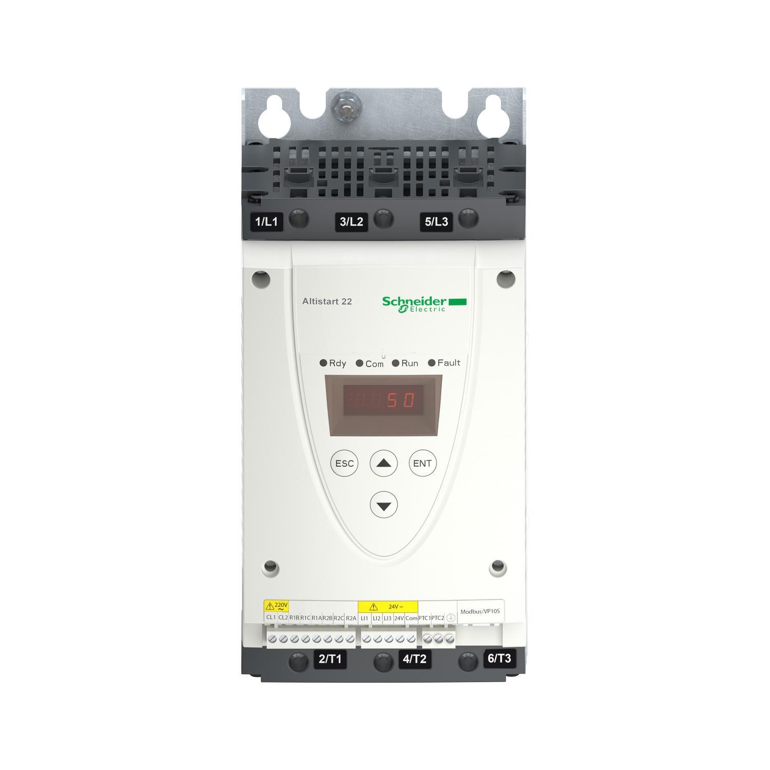 Square D™ Altistart® 22 ATS22D47S6U Internal Bypass Soft Starter With Heat Sink, 110 VAC V Coil, 3 Poles, IP20 Enclosure