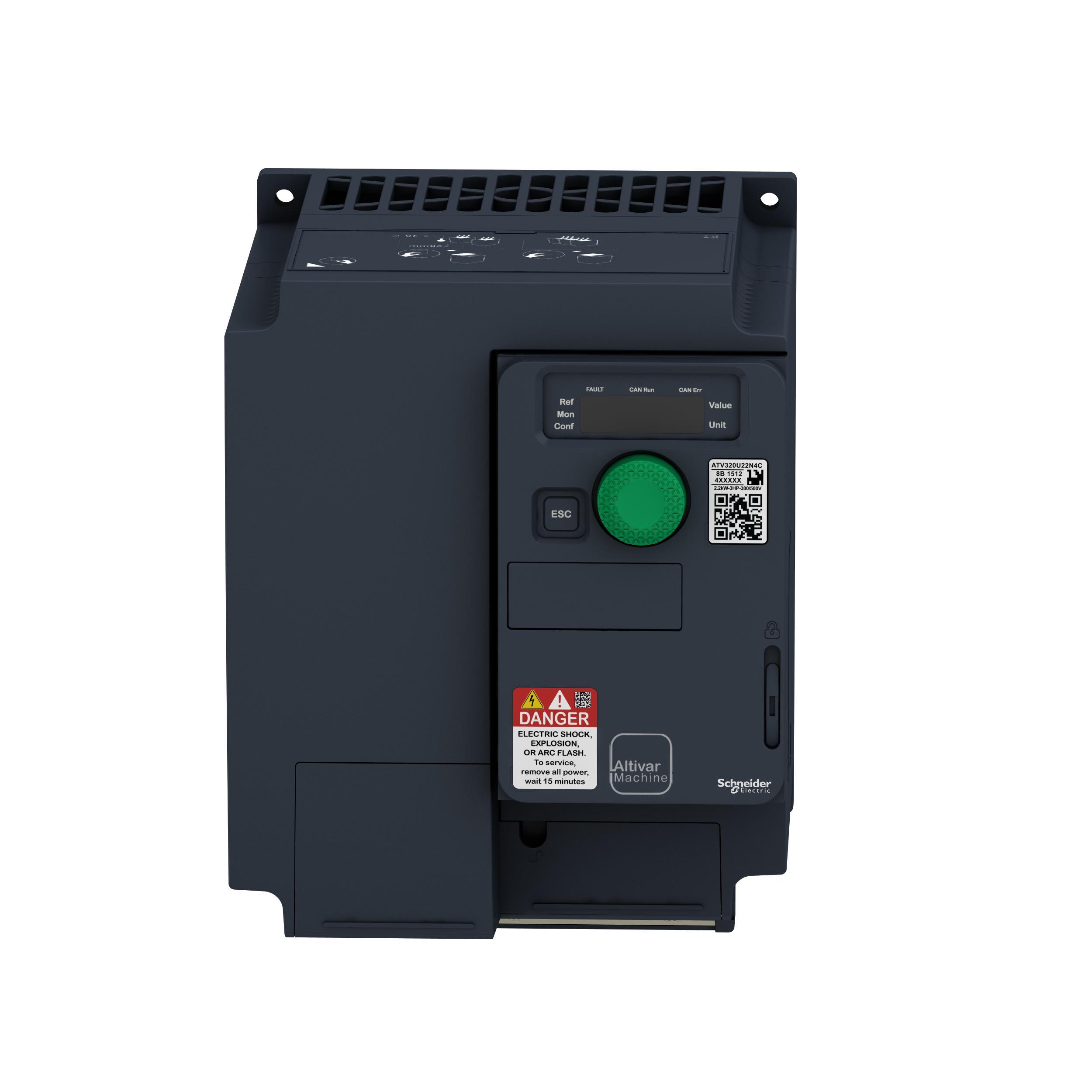 Schneider Electric Square D™ ATV320U30N4C Altivar™ 320 3-Phase Compact AC Variable Speed Drive With Class C2 Integrated EMC Filter, 400/480 V AC, 7.8/10.3 A, 4 hp, 5.51 in W x 6.22 in D