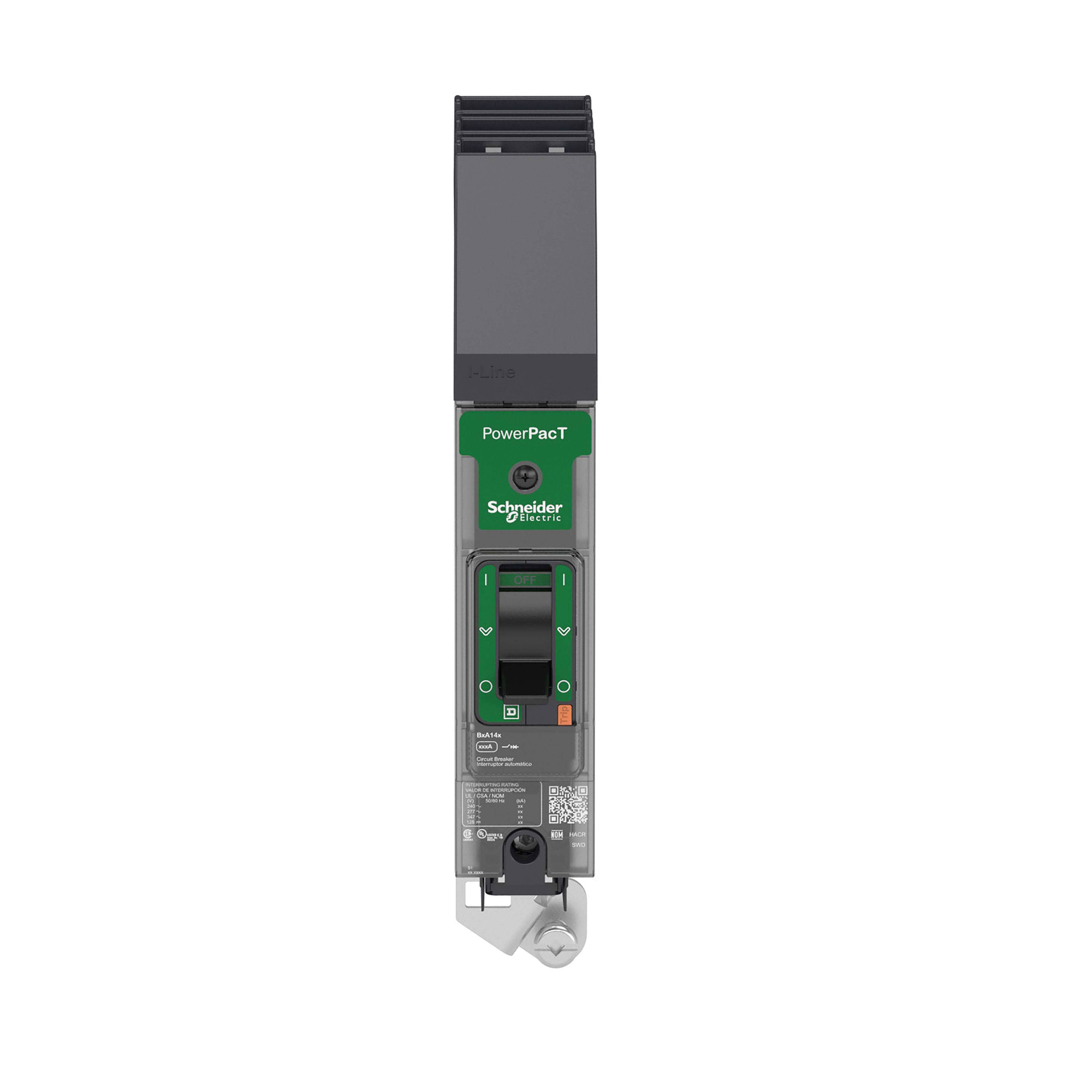 Square D™ PowerPact™ BGA140205 BG 020 Molded Case Circuit Breaker, 480Y/277 VAC, 250 VDC, 20 A, 35/20 kA Interrupt, 1 Pole, Thermal Magnetic Trip