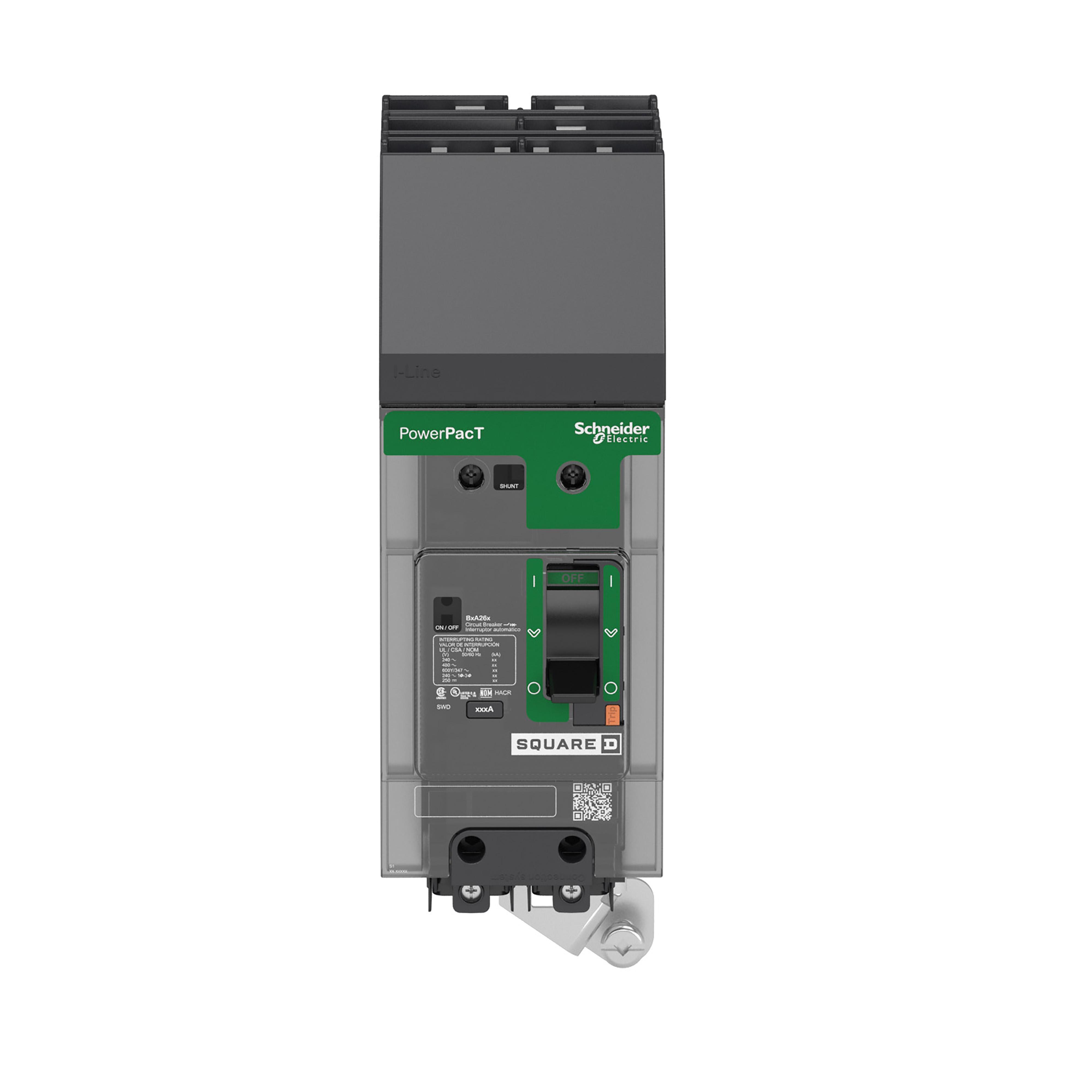 Schneider Electric I-Line™ PowerPact™ BJA260201 Molded Case Circuit Breaker, 600Y/347 V AC, 125 A, 65 kA at 240 V AC, 35 kA at 480 V AC, 18 kA at 600Y/347 V AC Interrupt, 3 Poles, Thermal Magnetic Trip