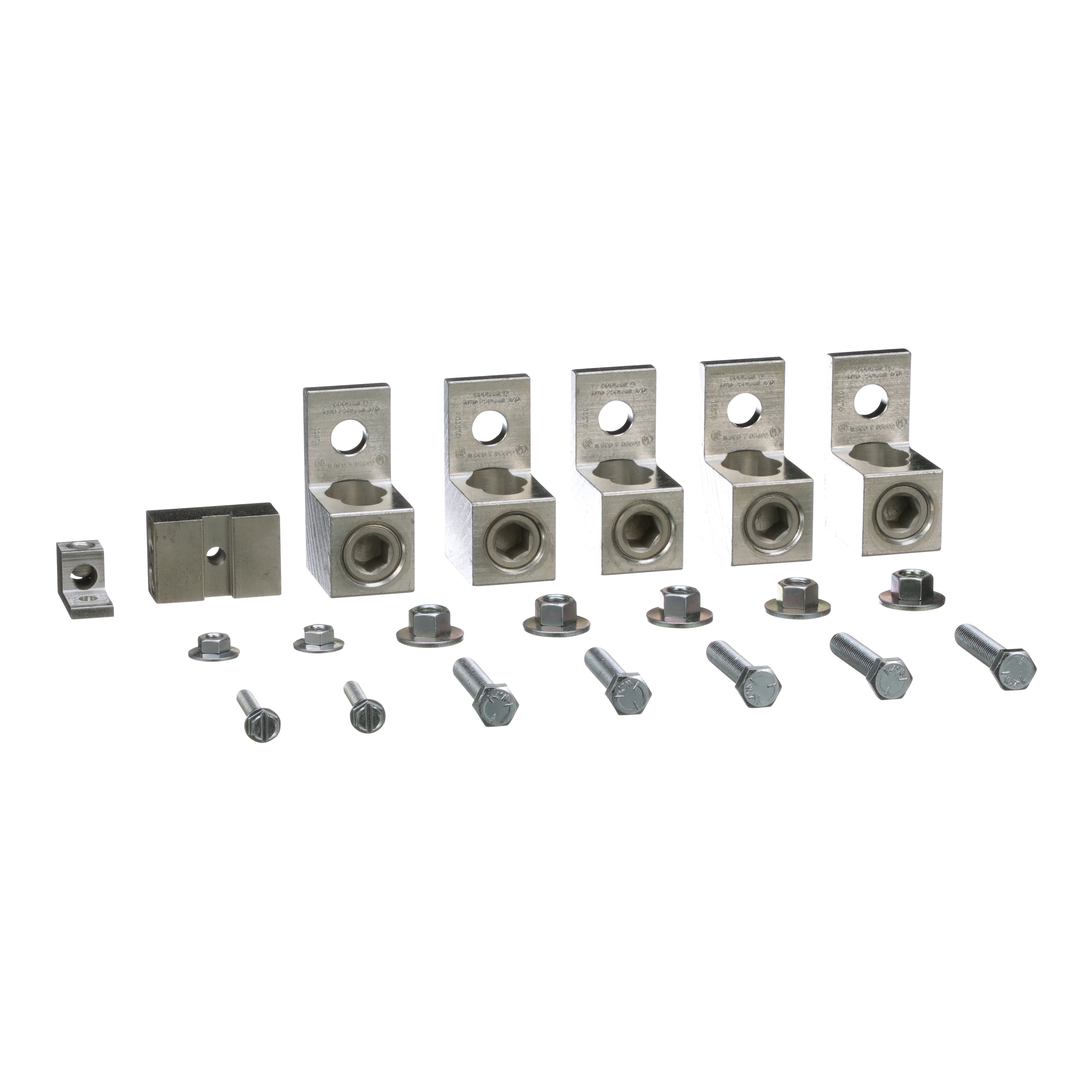 Square D™ DASKGS400 Mechanical Lug Kit, 5 Pieces, For Use With 1-Phase Primary and Secondary, 3-Phase Wye Secondary and 3-Phase Delta with Center Tap Transformer