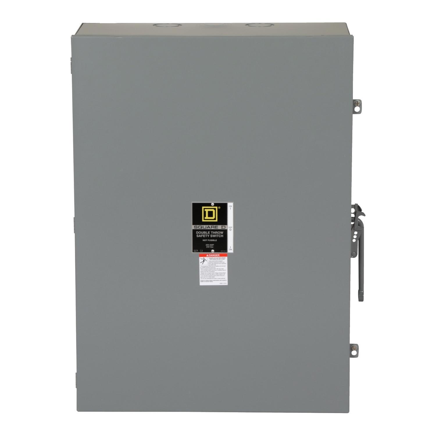 Square D™ DTU324N E1 Non-Fusible Disconnect Safety Switch With Factory Installed Neutral, 240 V AC, 200 A, 15 hp, 3 Form C 3PDT Contact, 3 Poles