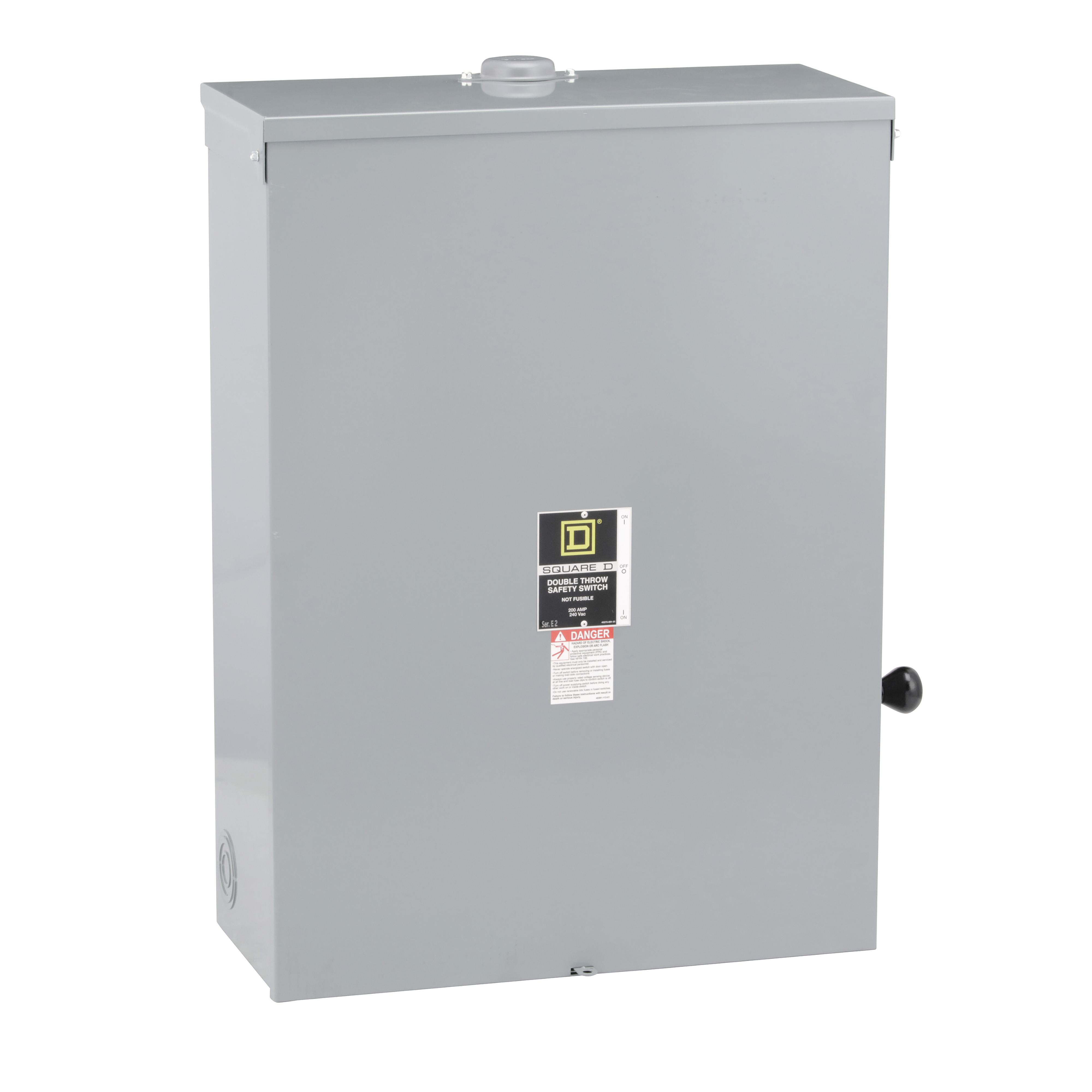 Square D™ DTU324NRB E1 Series Non-Fusible Iceproof Rainproof Sleetproof Safety Switch With Bolt-On Factory Installed Neutral, 240 V AC/250 V DC, 200 A, 15 hp, 3 Form C 3PDT Contact, 3 Poles