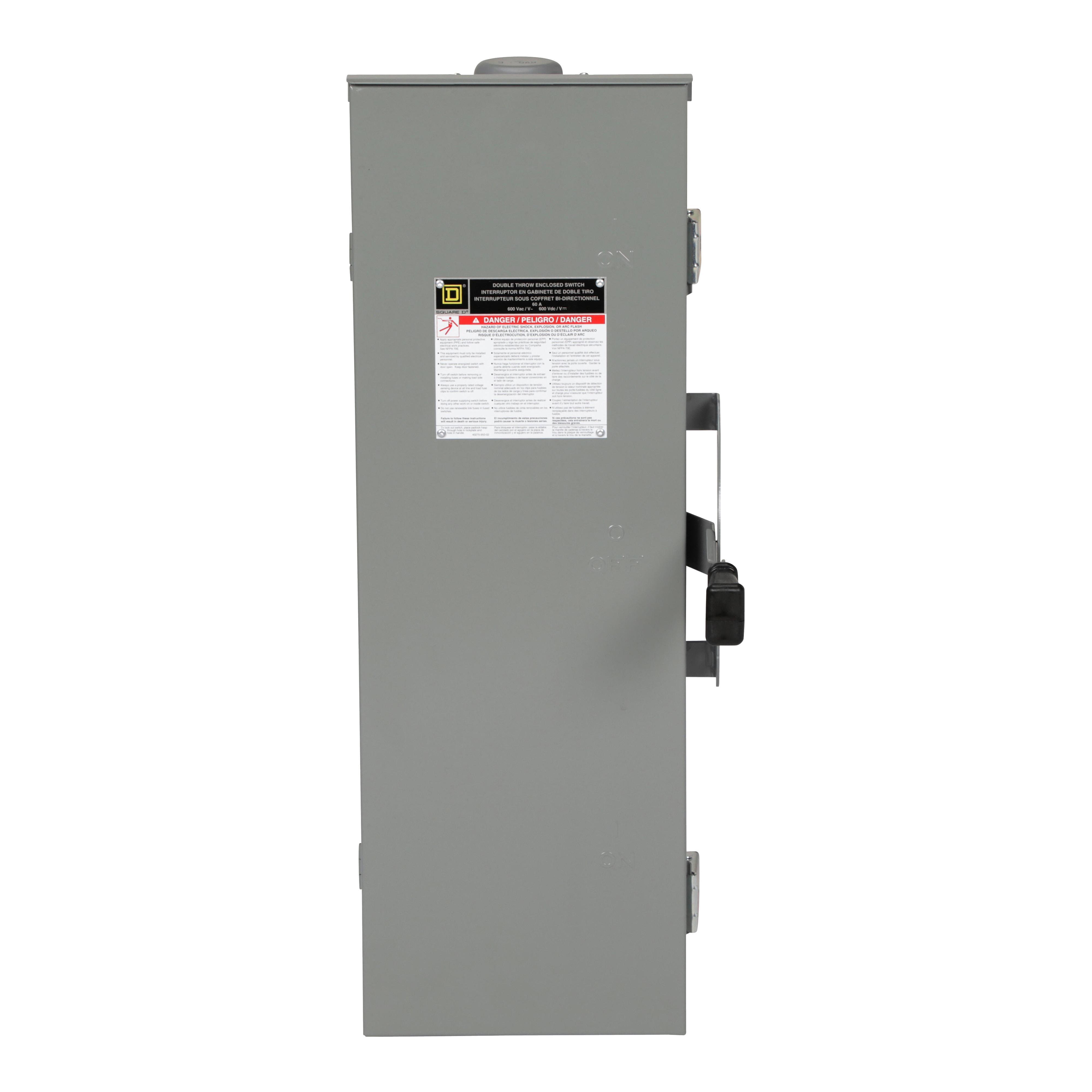Square D™ DTU362RB DT Series Non-Fusible Iceproof Rainproof Sleetproof Safety Switch, 600 V AC/DC, 60 A, 30 hp, 60 hp, 3 Form C 3PDT Contact, 3 Poles