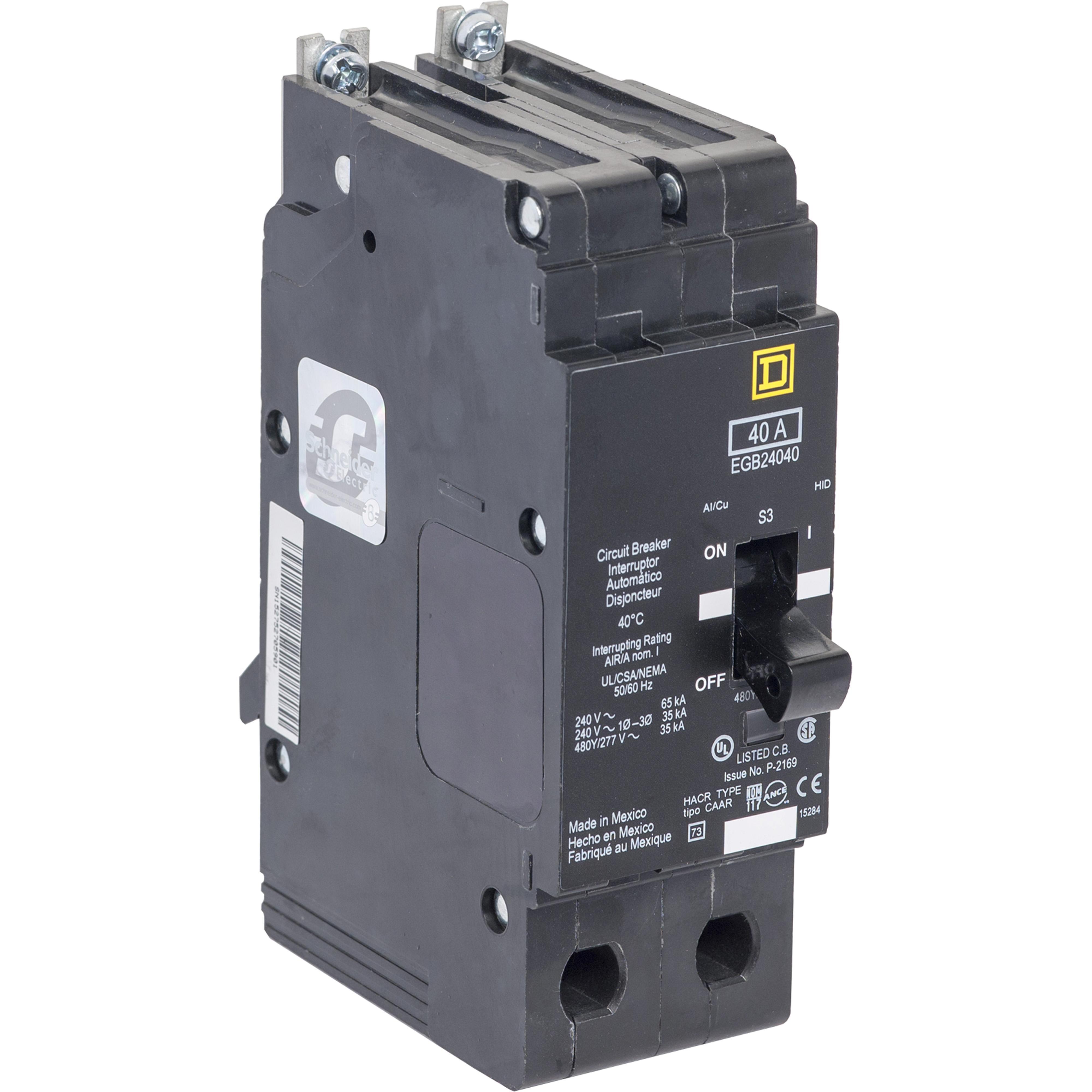 Square D™ EGB24090 Type EGB Circuit Breaker, 480Y/277 V AC, 90 A, 65 kA at 240 VAC/35 kA at 480Y/277 VAC Interrupt, 2 Poles, Thermal Magnetic Trip