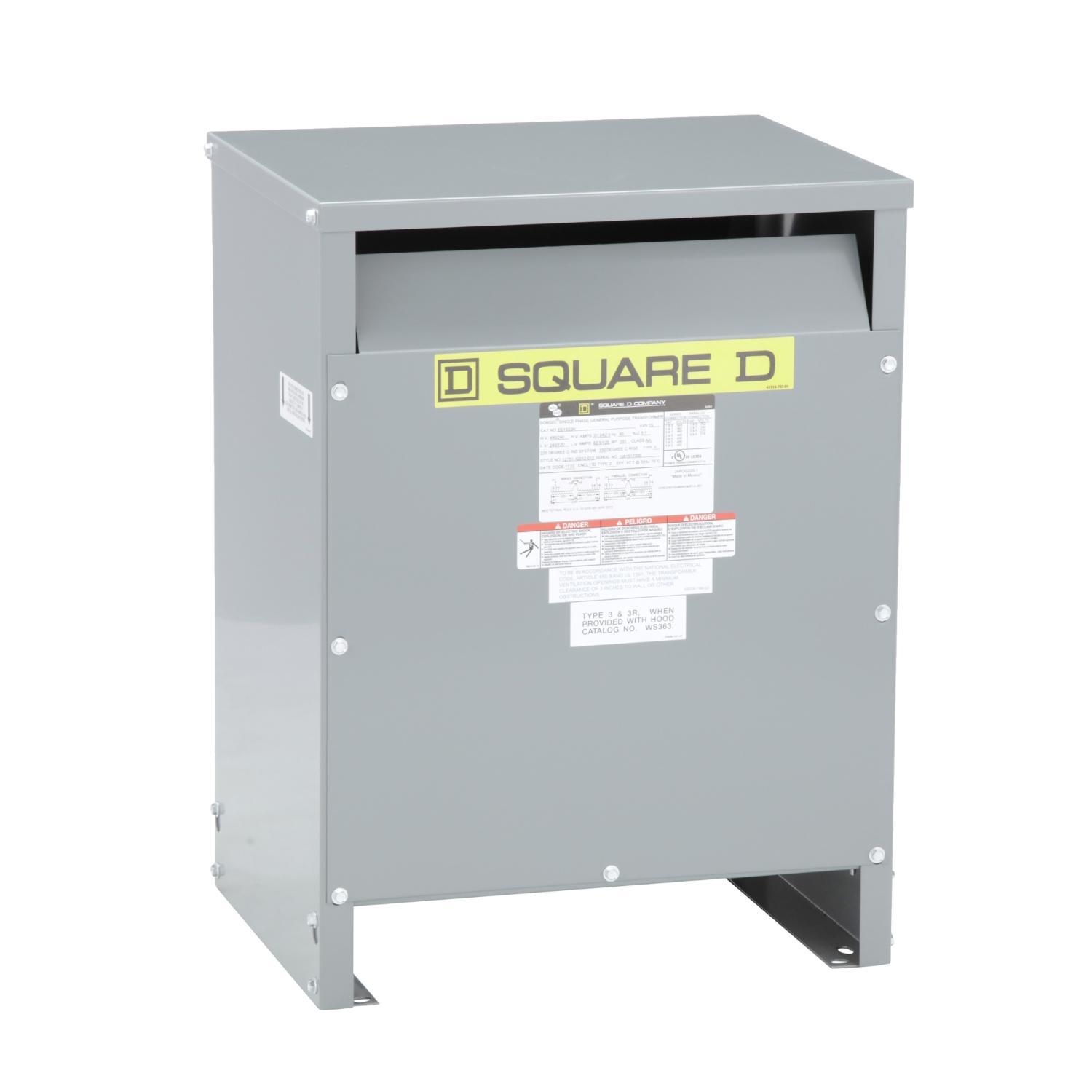 Square D™ EE15S3H Dry Type Energy Efficient Transformer, 240/480 V AC Primary, 120/240 VAC Secondary, 15 kVA Power Rating, 60 Hz, 1 Phase
