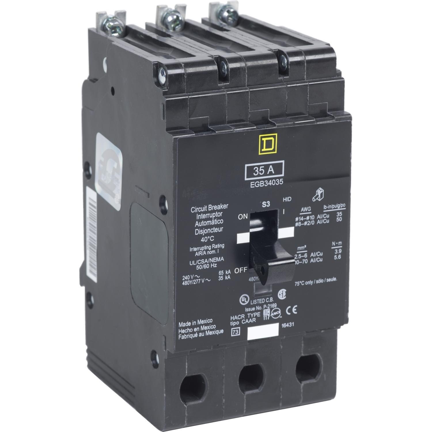 Square D™ E-FRAME EGB34040 Type EGB Molded Case Standard Miniature Circuit Breaker, 277/480Y V AC, 40 A, 35 kA Interrupt, 3 Poles, Thermal Magnetic Trip