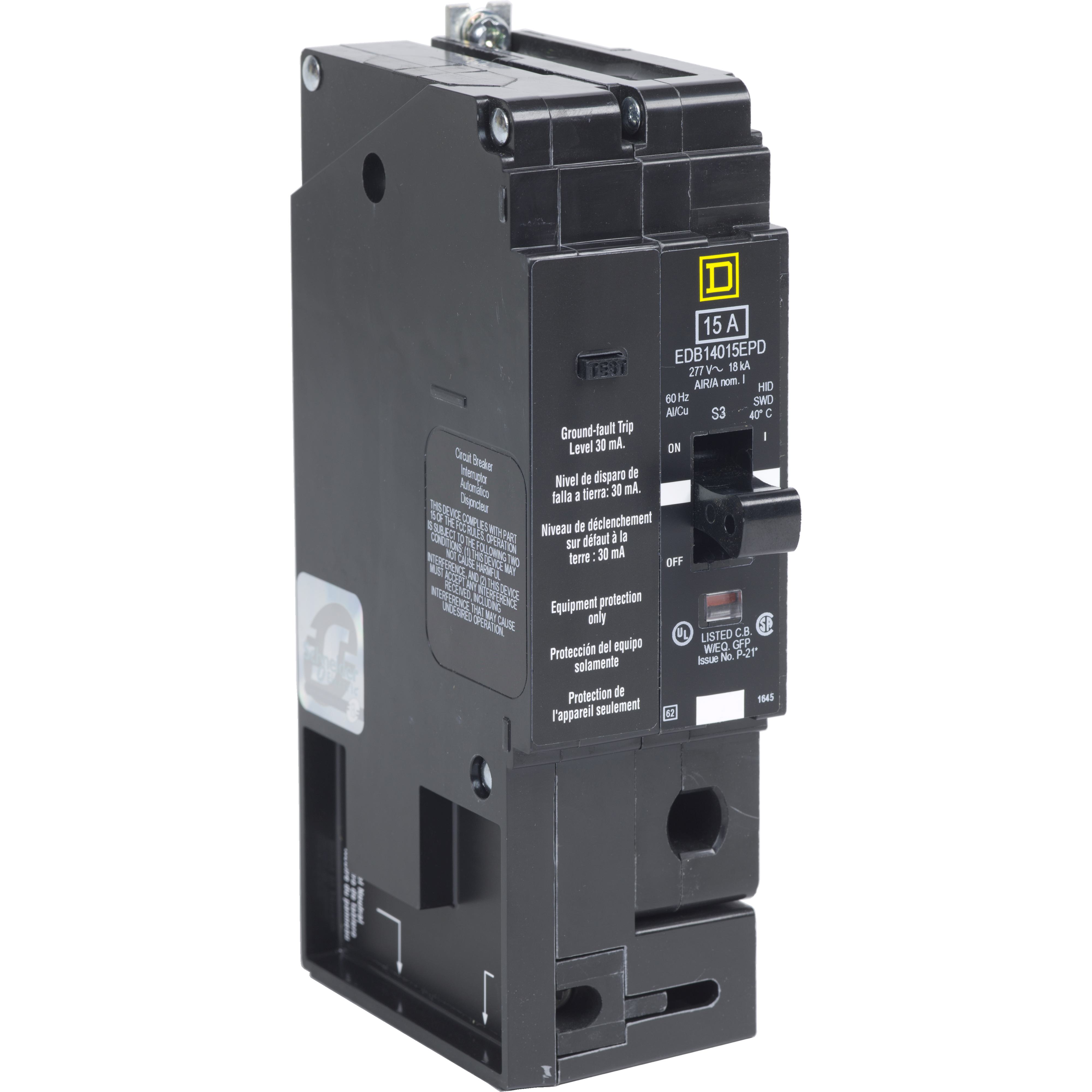 Square D™ EJB14020EPD Type EJB Circuit Breaker, 277 V AC, 20 A, 100 kA at 240 V AC/65 kA at 480Y/277 V AC Interrupt, 1 Poles, Thermal Magnetic Trip