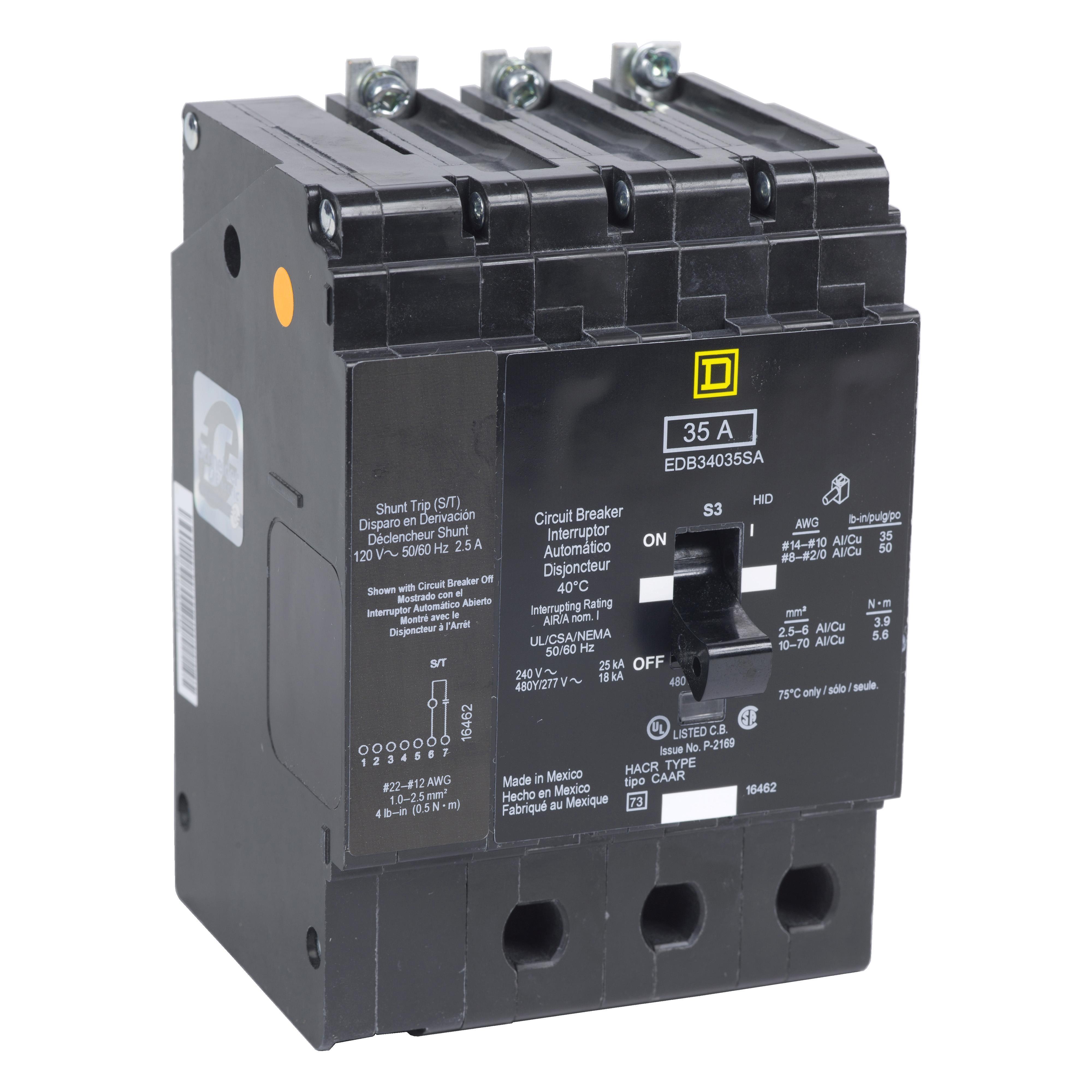 Square D™ EGB34090SA Mini Circuit Breaker, 480/277 V AC, 90 A, 65 kA Interrupt, 3 Poles, Thermal Magnetic Trip