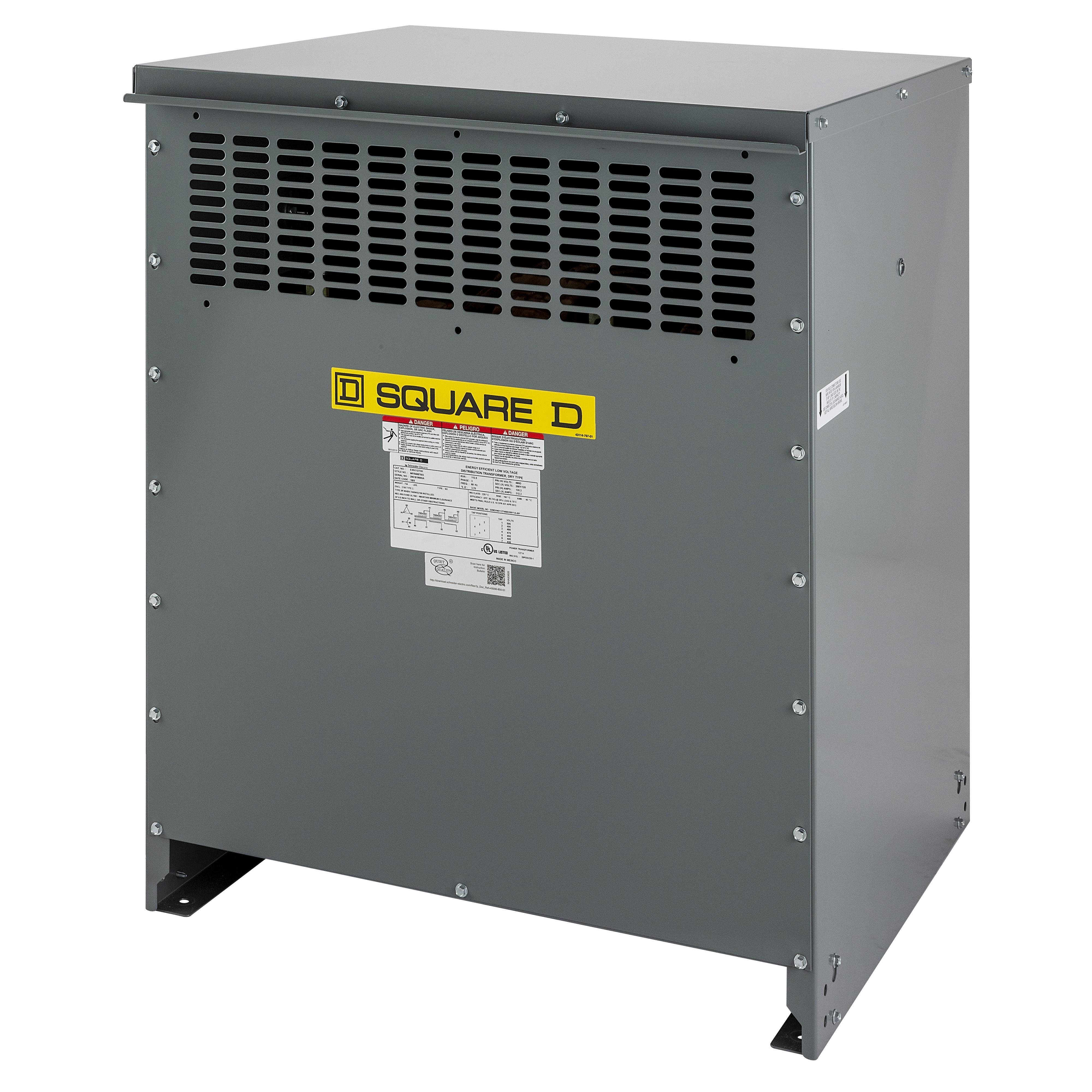 Square D™ EXN150T6HCT PH Series, 480 V primary, 240 Delta,120 Centre Tap V secondary, 3 phase