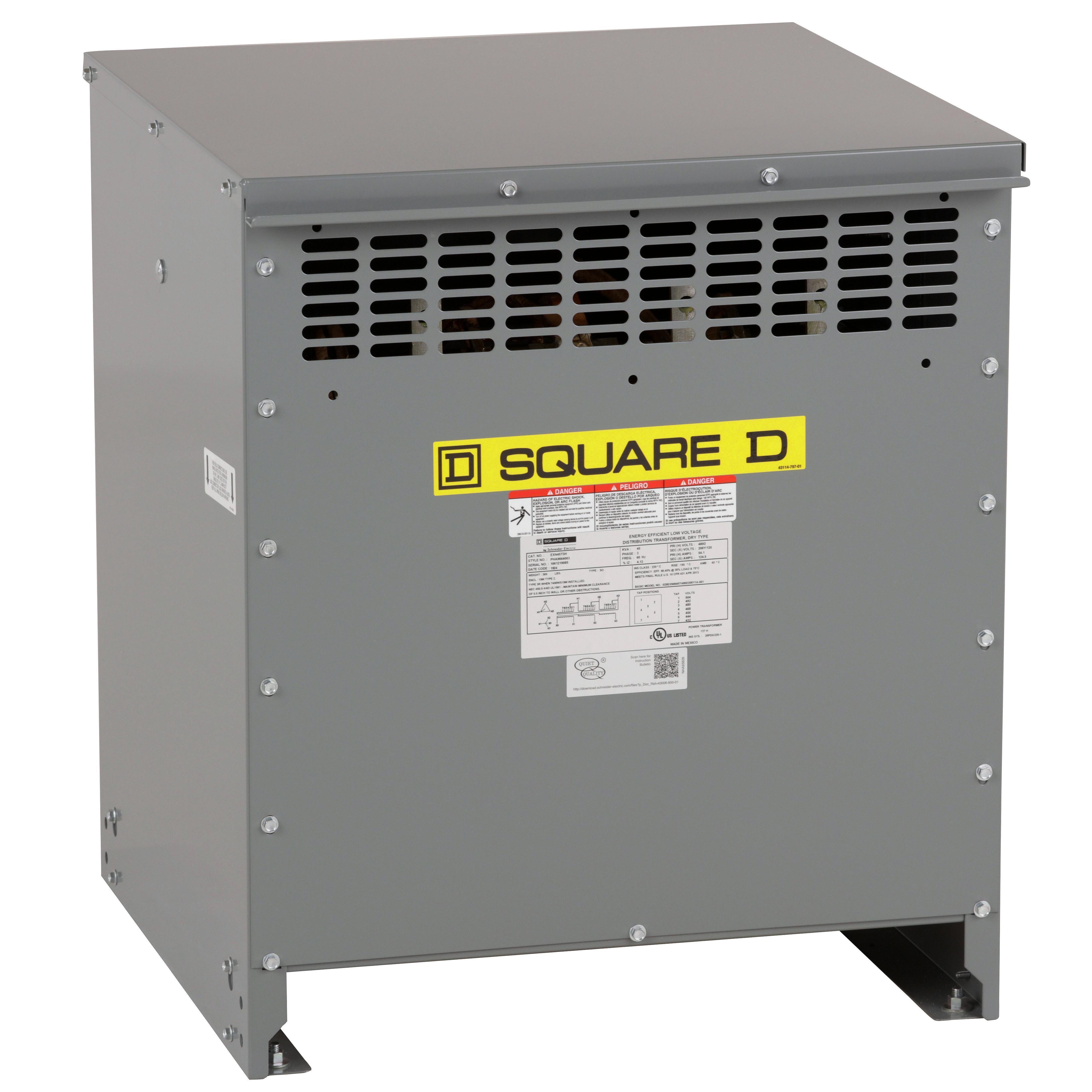 Square D™ EXN45T3HFCU PH Series, 480 V primary, 208Y/120 V secondary, 3 phase