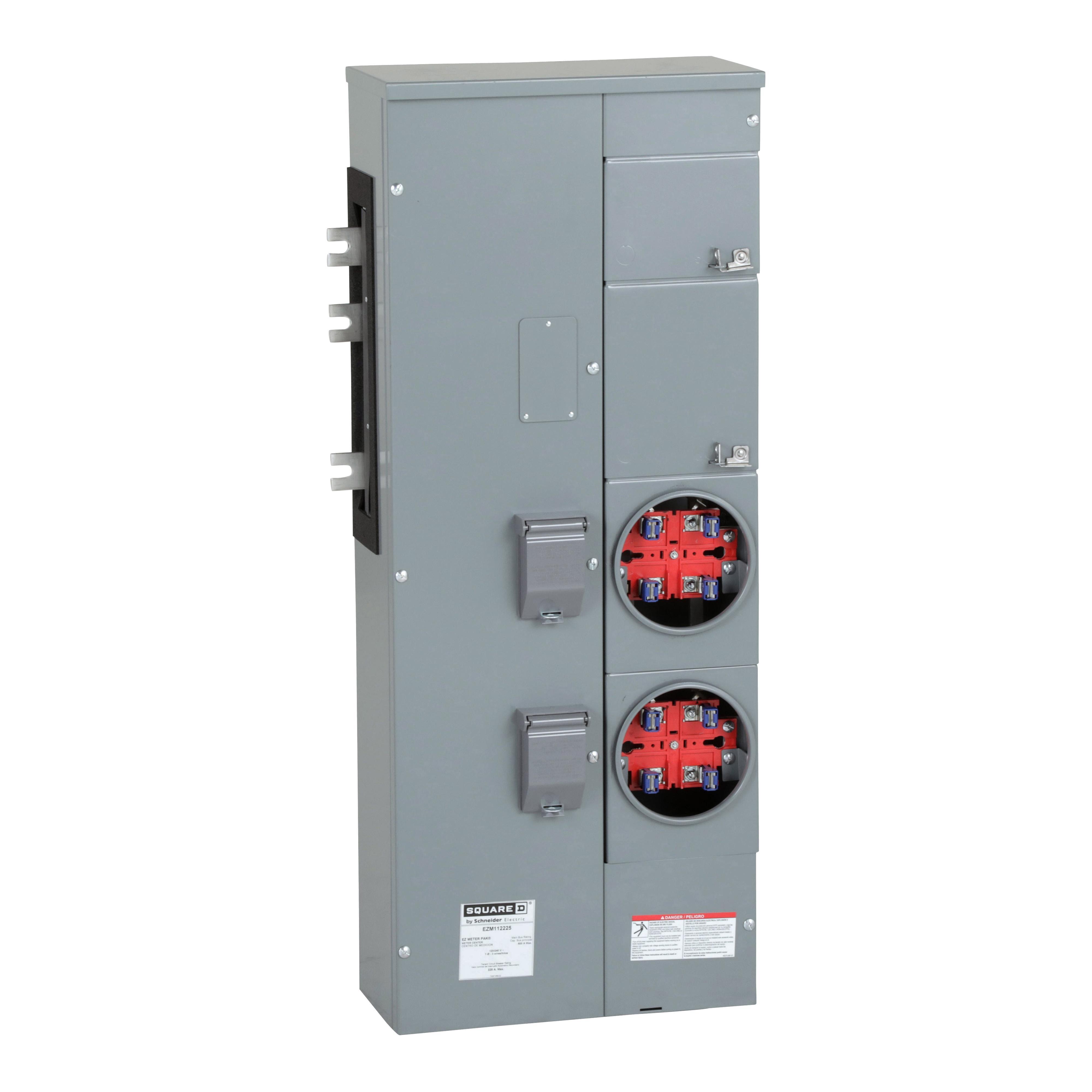 Square D™ Meter-Pak™ EZM112225 EZM 2-Position 3-Wire Ringed Meter Center Branch Unit, 120/240 V AC, 225 A, 1 Phase , NEMA 3R Enclosure