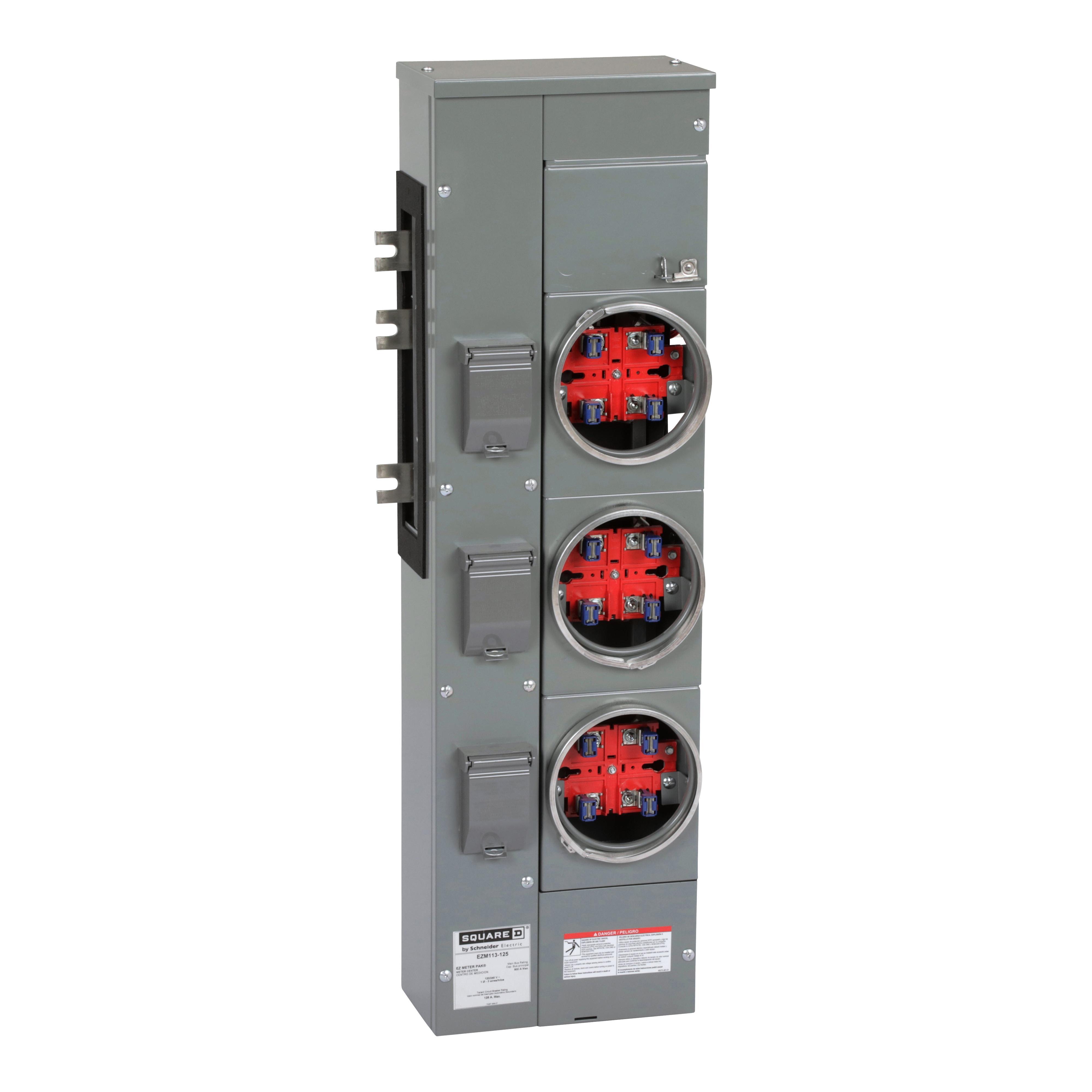 Square D™ Meter-Pak™ EZM113125 3-Position 3-Wire Meter Center Branch Unit, 120/240 V AC, 125/800 A, 1 Phase, NEMA 3R Enclosure