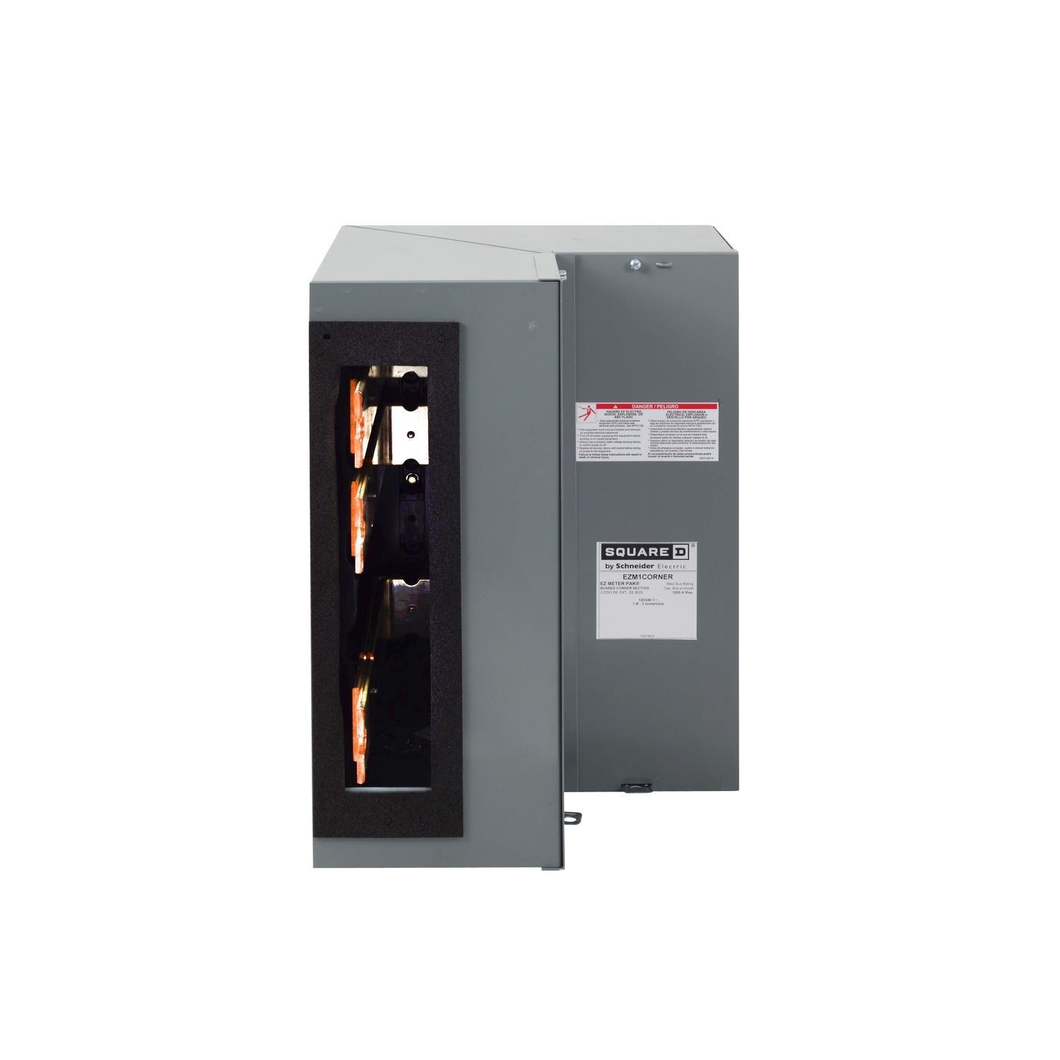 Square D™ EZM1CORNER Bus Corner Section, For Use With EZ Meter-Pak™ Meter Center, 120/240 V AC, 1200 A, 1-Phase, 3-Wire, NEMA 1, Surface Mount, Underground Cable Entry, Steel, Gray