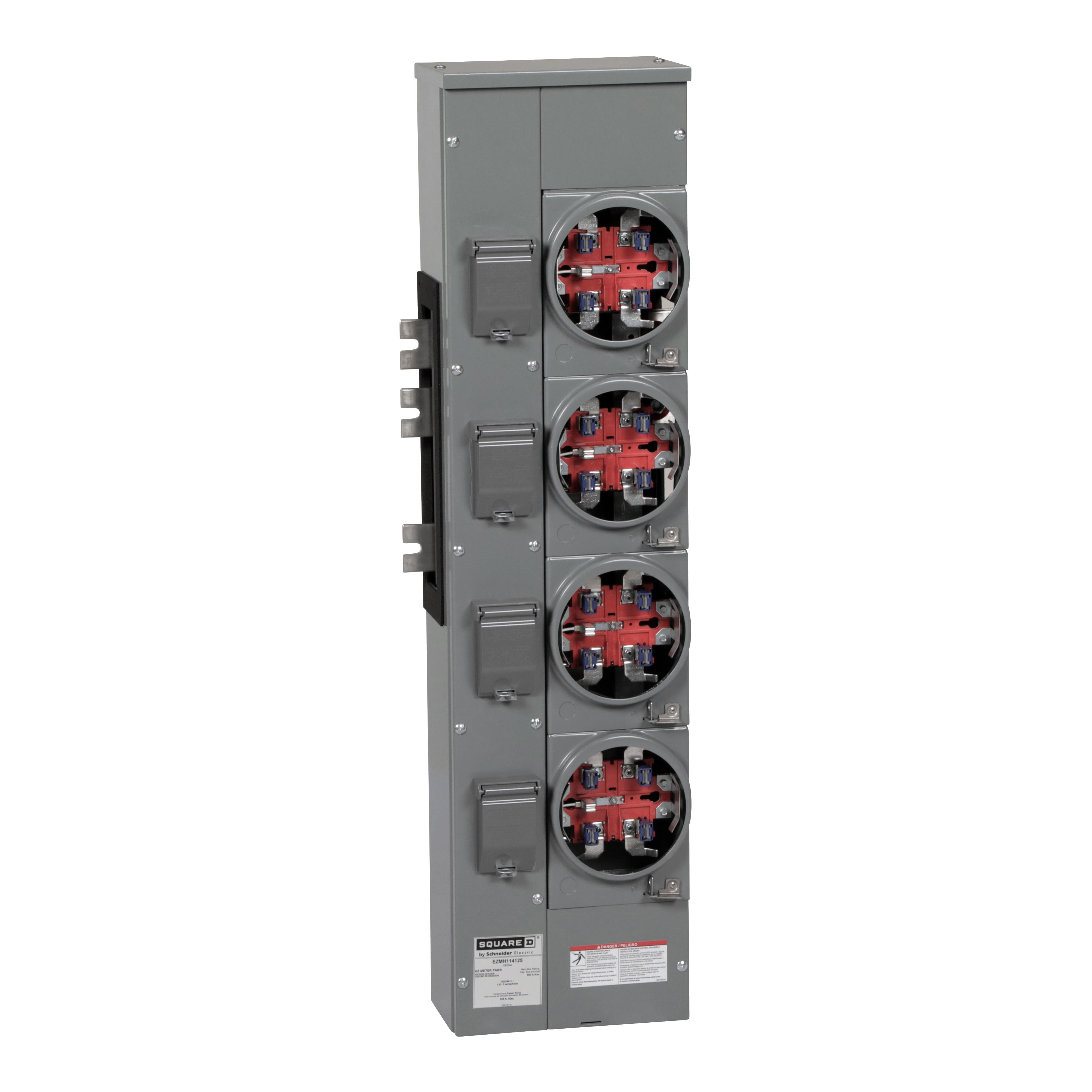 Square D™ Meter-Pak™ EZMH114125 4-Position 3-Wire Meter Center Branch Unit With Horn Bypass, 120/240 V AC, 125/800 A, 1 Phase, NEMA 3R Enclosure