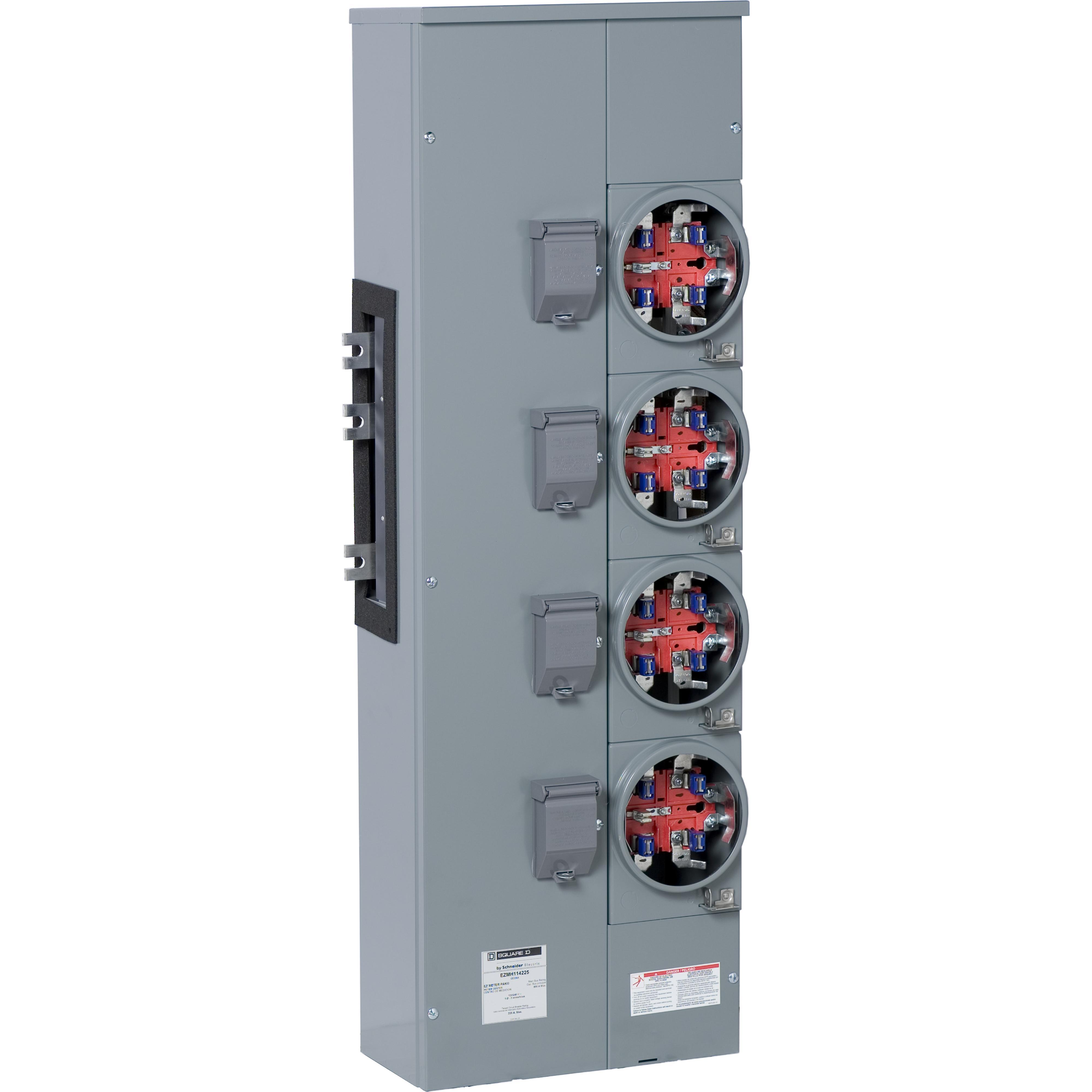 Square D™ Meter-Pak™ EZMH114225X 4-Position Meter Center Branch Unit With Horn Bypass, 120/240 V AC, 225 A, 1 Phase , NEMA 3R Enclosure