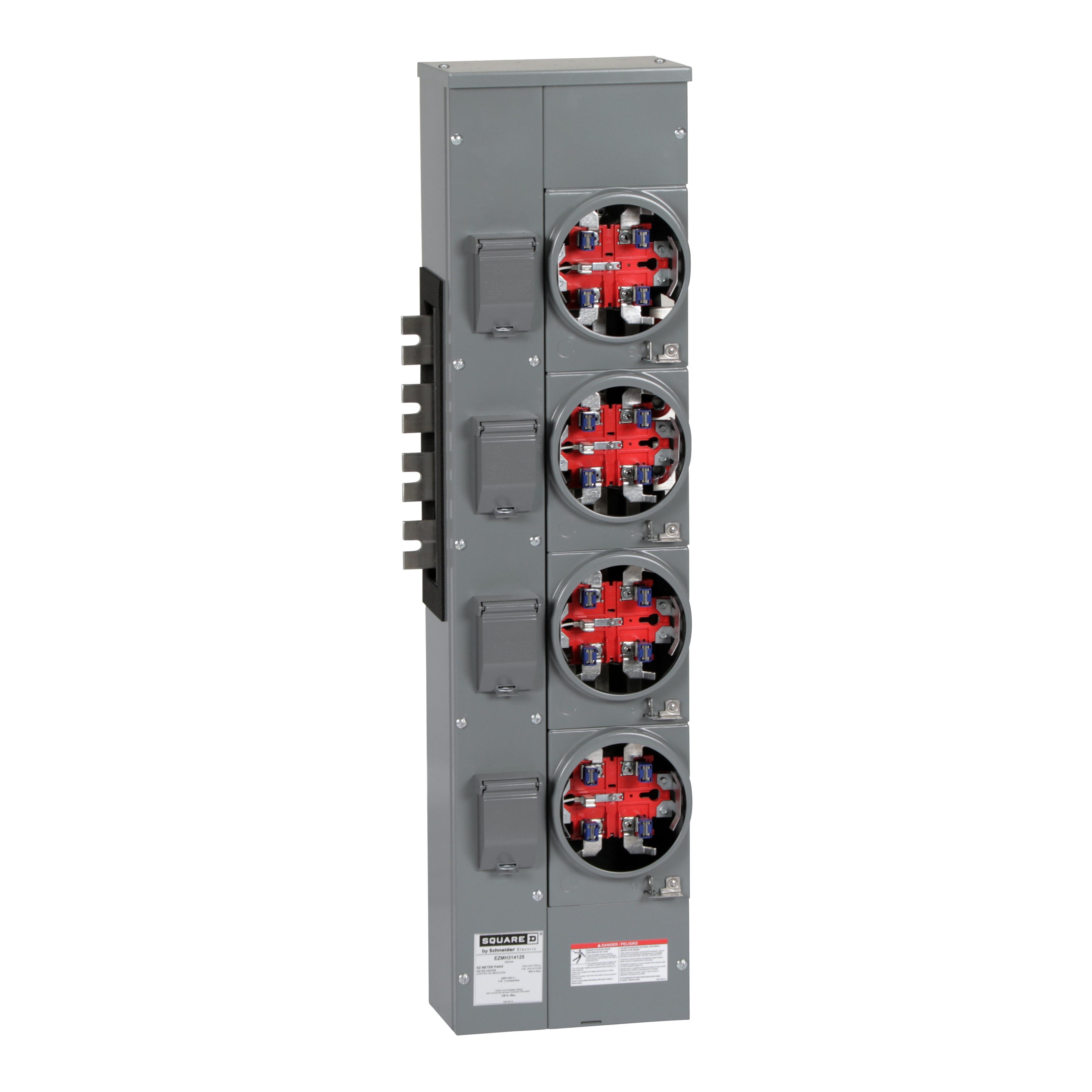 Square D™ Meter-Pak™ EZMH314125 4-Position 4-Wire Meter Center Branch Unit With Horn Bypass, 120/208Y V AC, 125/800 A, 1/3 Phase, NEMA 3R Enclosure