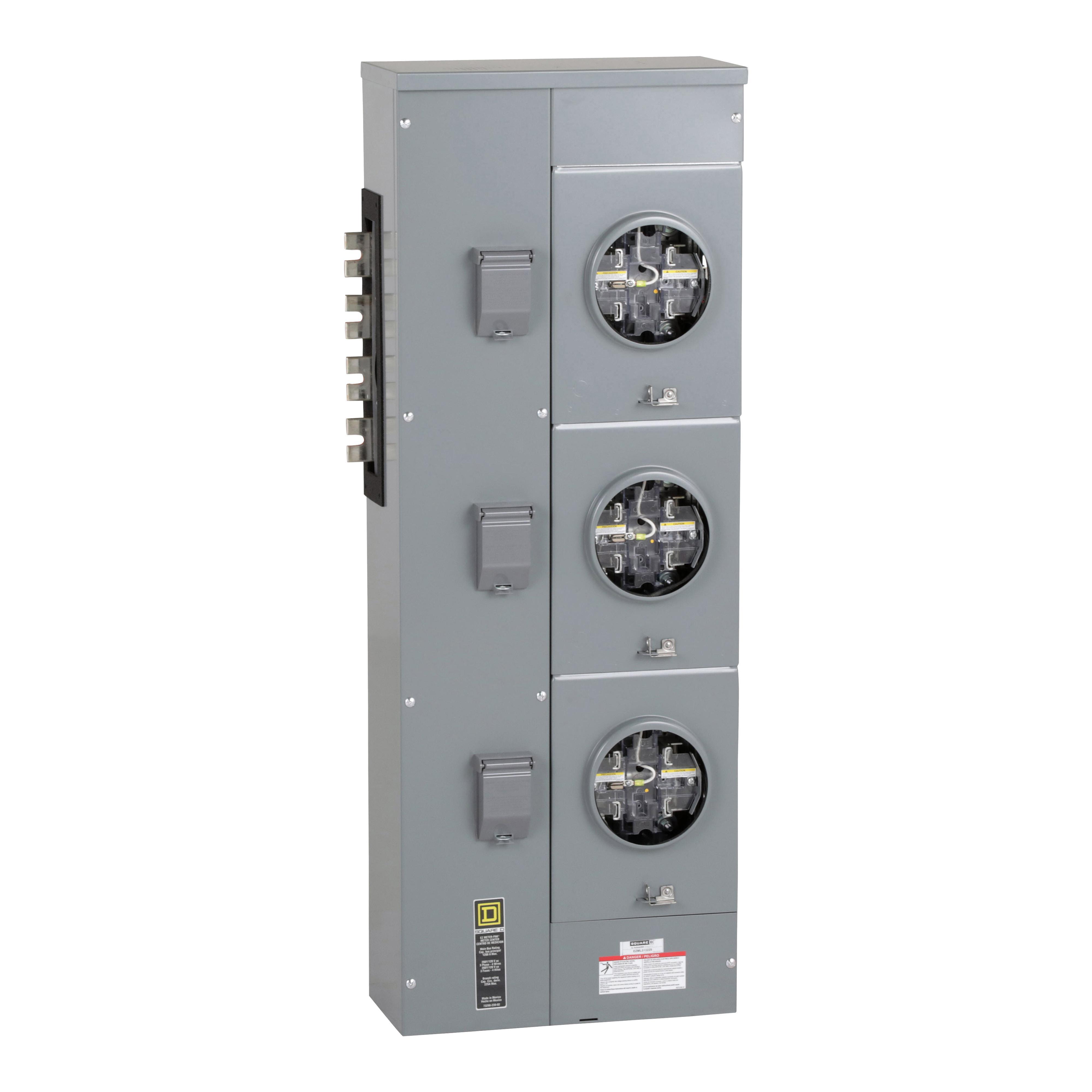 Square D™ Meter-Pak™ EZML313225 EZM 3-Position Meter Center Branch Unit With Lever Bypass, 208Y/120 V AC, 225 A, 1/3 Phase , NEMA 3R Enclosure