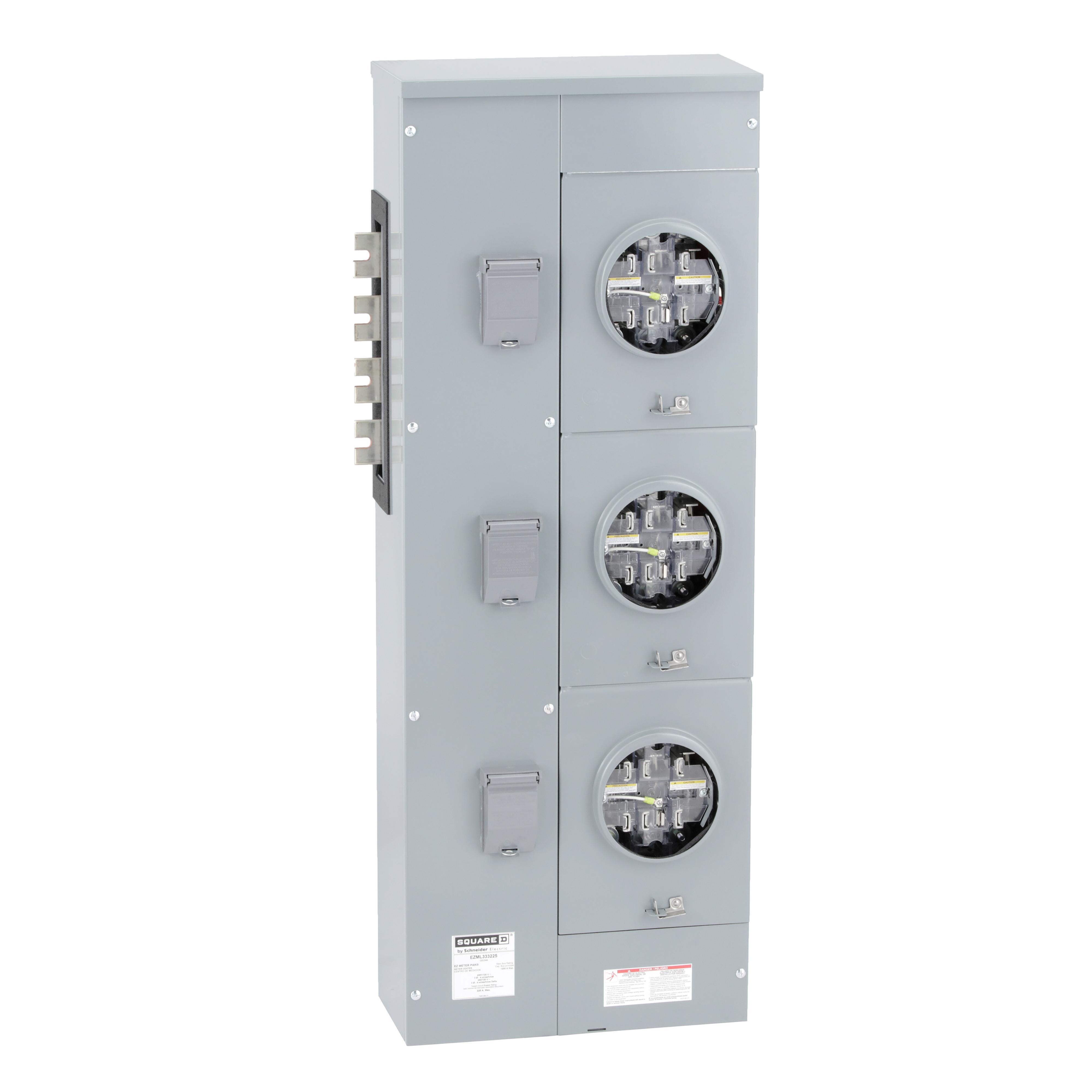 Square D™ Meter-Pak™ EZML333225 3-Position 4-Wire Meter Center Branch Unit With Lever Bypass, 208Y/120/120/240 Delta V AC, 225 A, 3 Phase, NEMA 3R Enclosure