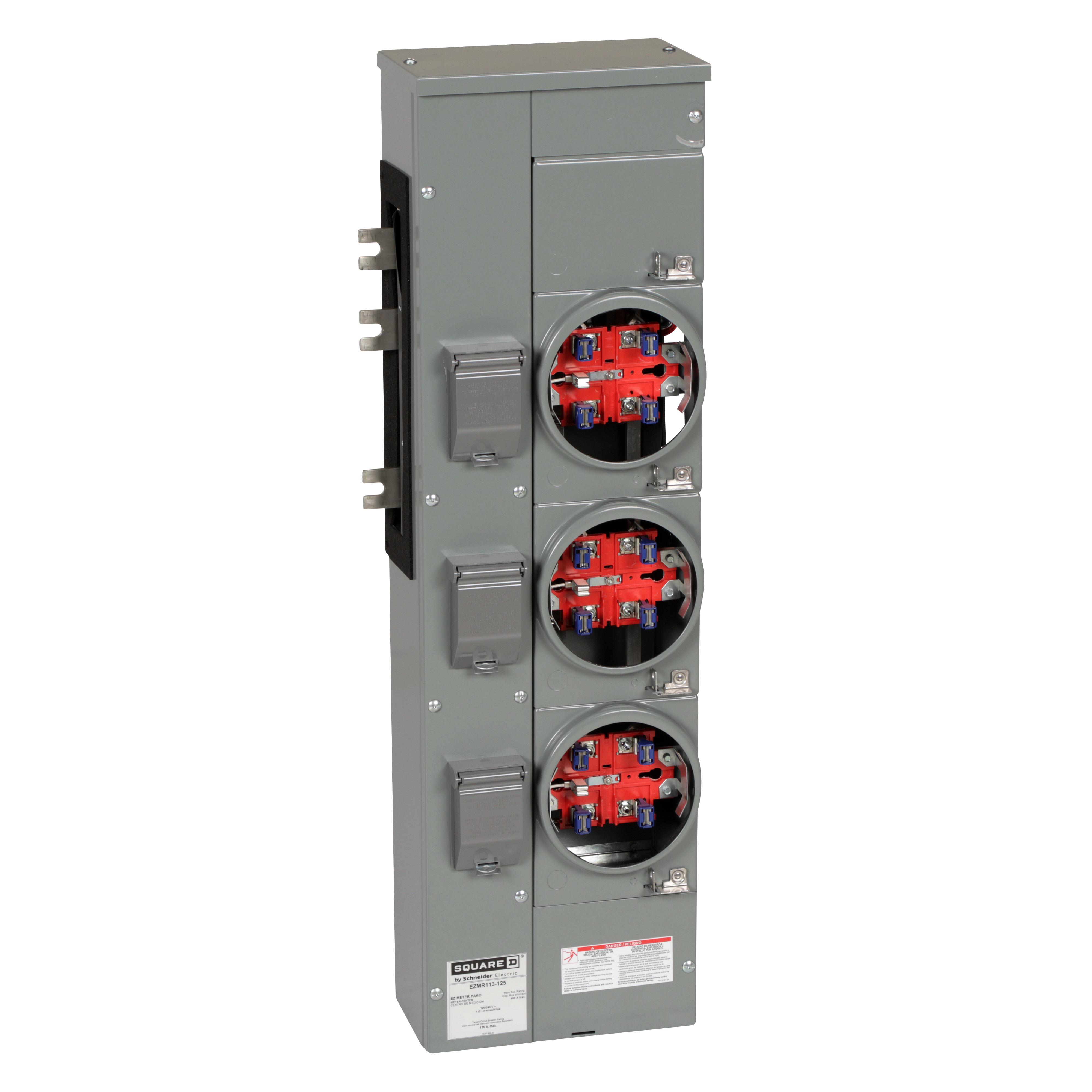 Square D™ Meter-Pak™ EZMR113125 3-Position 3-Wire Meter Center Branch Unit, 120/240 V AC, 125/800 A, 1 Phase, NEMA 3R Enclosure
