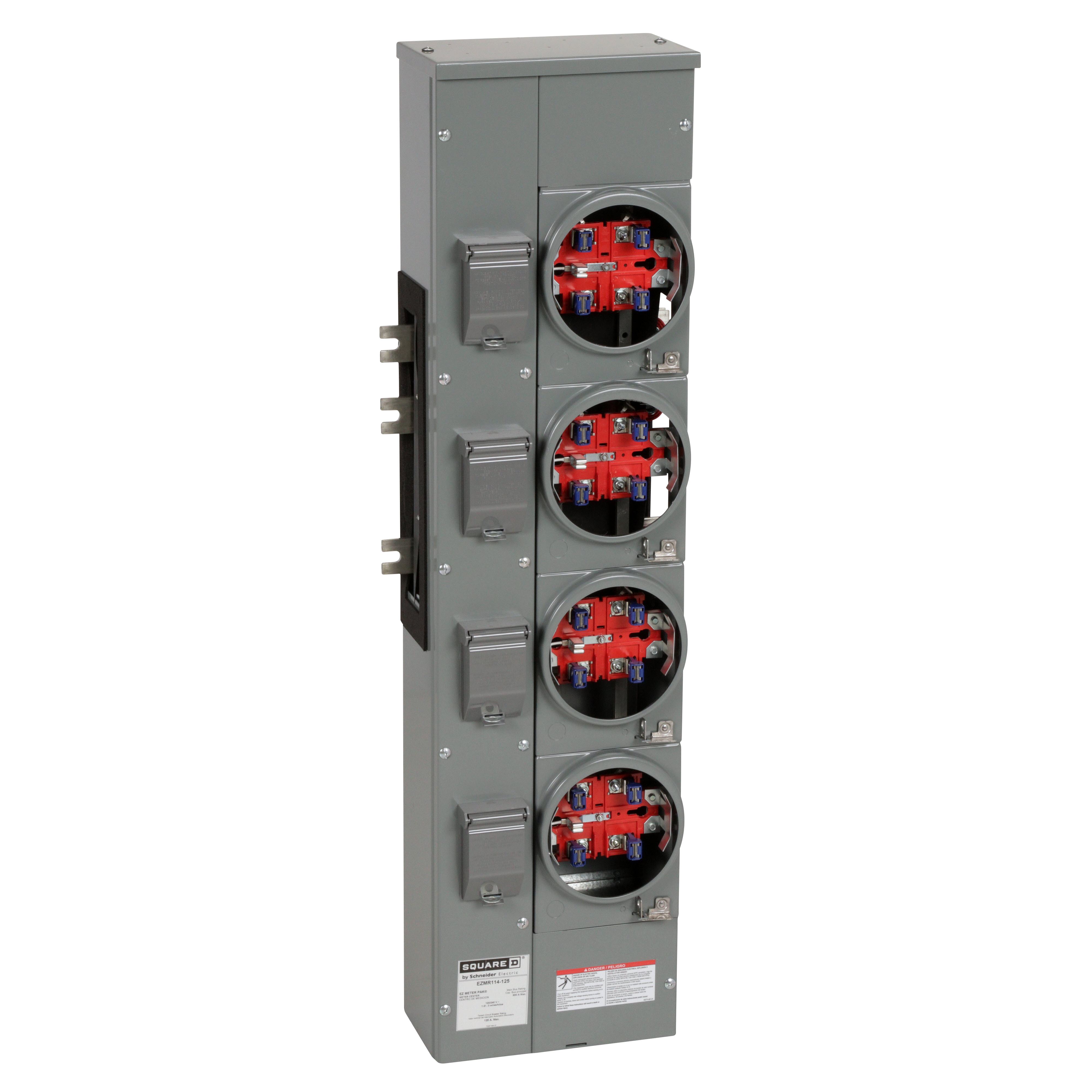 Square D™ Meter-Pak™ EZMR114125 4-Position 3-Wire Meter Center Branch Unit, 120/240 V AC, 125/800 A, 1 Phase, NEMA 3R Enclosure