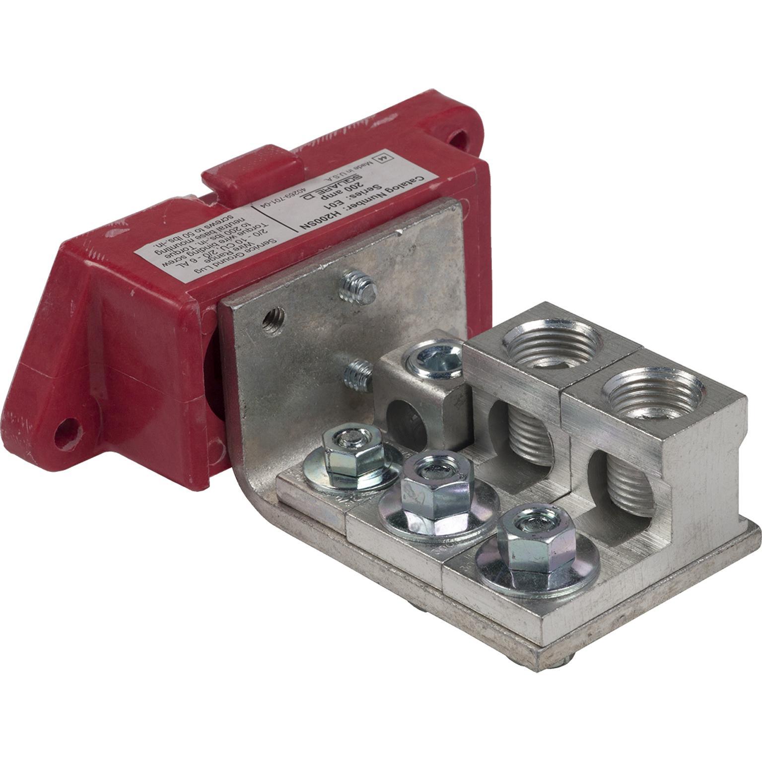 Square D™ H200SN Groundable Insulated Solid Neutral Assembly Kit, For Use With Class 3110 E2 to E4 Series 200 A Heavy Duty Safety Switch, 240/600 V AC, 300 kcmil, 2/0 AWG Aluminum/Copper Service Ground Lug