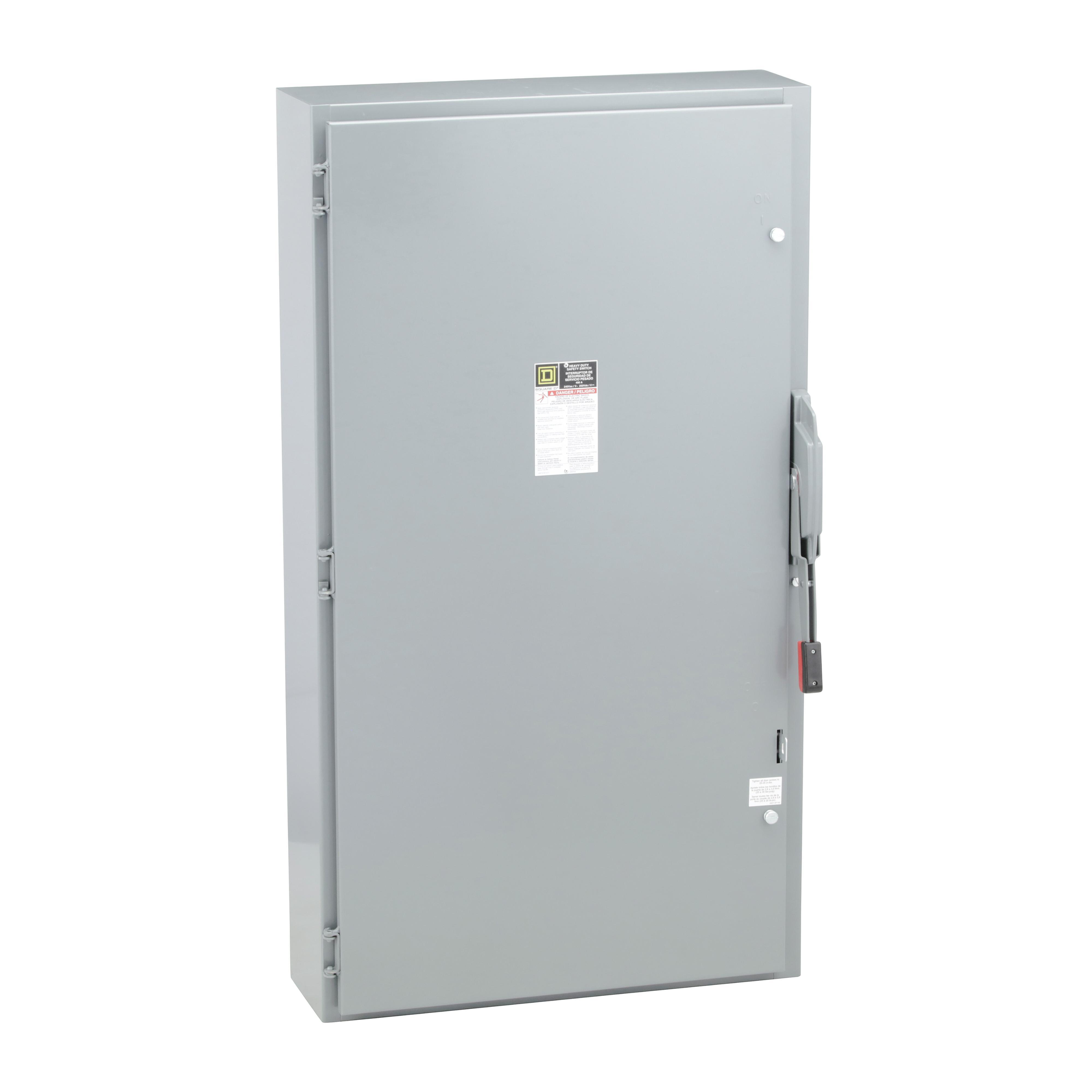 Square D™ H325N E4 Series Heavy Duty Fusible Safety Switch With Factory Installed Neutral, 240 V AC/250 V DC, 400 A, 50 hp, 125 hp, 3PST Contact, 3 Poles