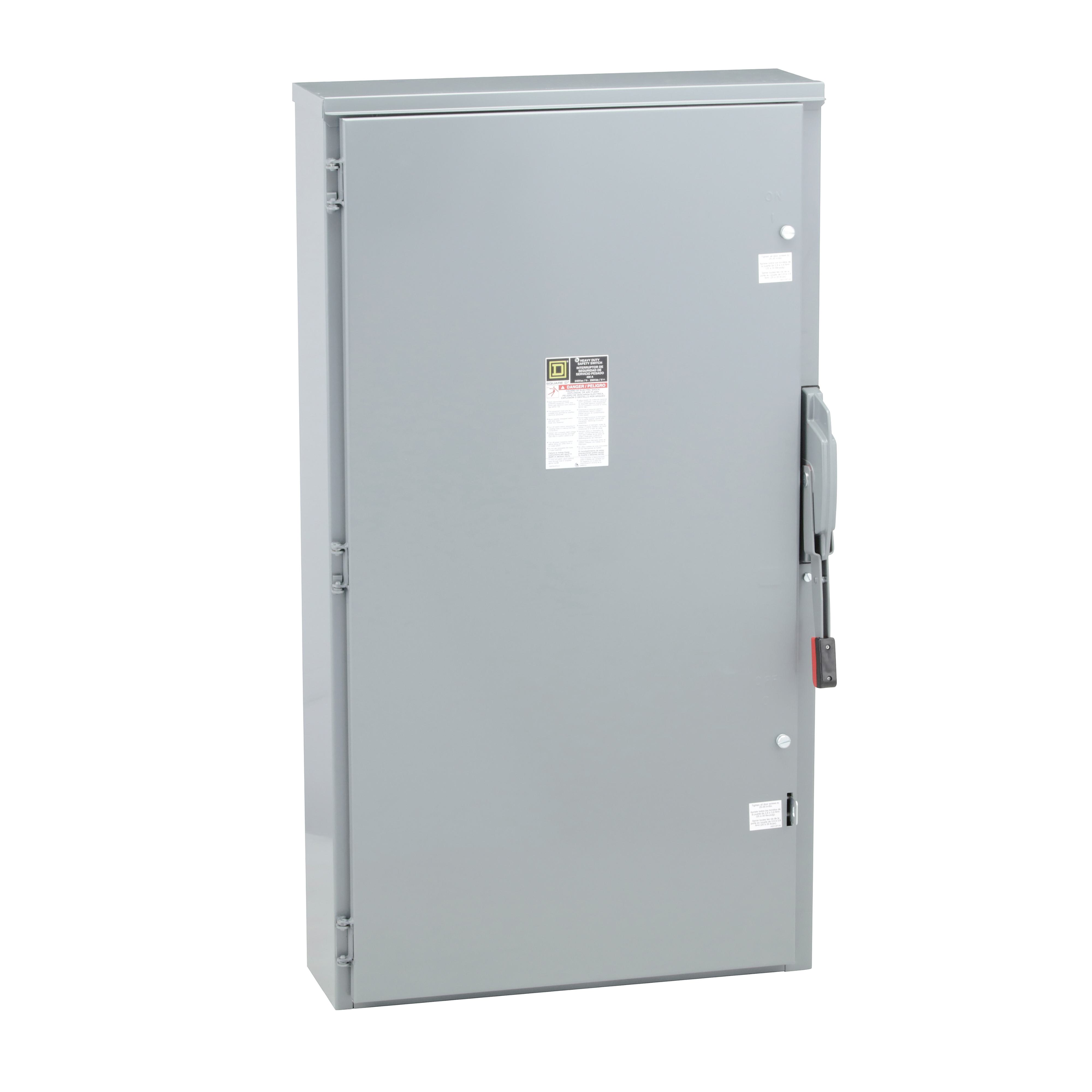 Square D™ H325NR E5 Series Heavy Duty Fusible Iceproof Rainproof Sleetproof Safety Switch With Factory Installed Neutral, 240 V AC/250 V DC, 400 A, 50 hp, 125 hp, 3PST Contact, 3 Poles