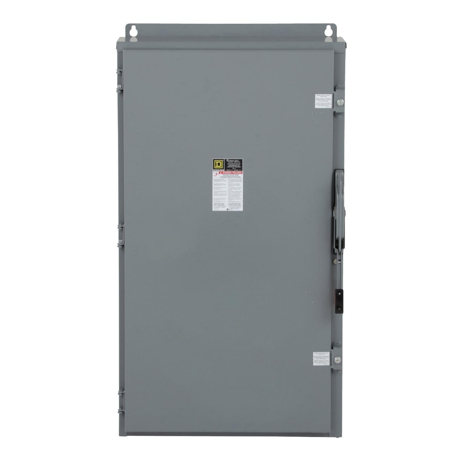 Square D™ H365AWK E5 Dust-Tight Driptight Fusible Iceproof Rainproof Sleetproof Heavy Duty Safety Switch, 600 V AC/DC, 400 A, 125 hp, 350 hp, 50 hp, 3PST Contact, 3 Poles