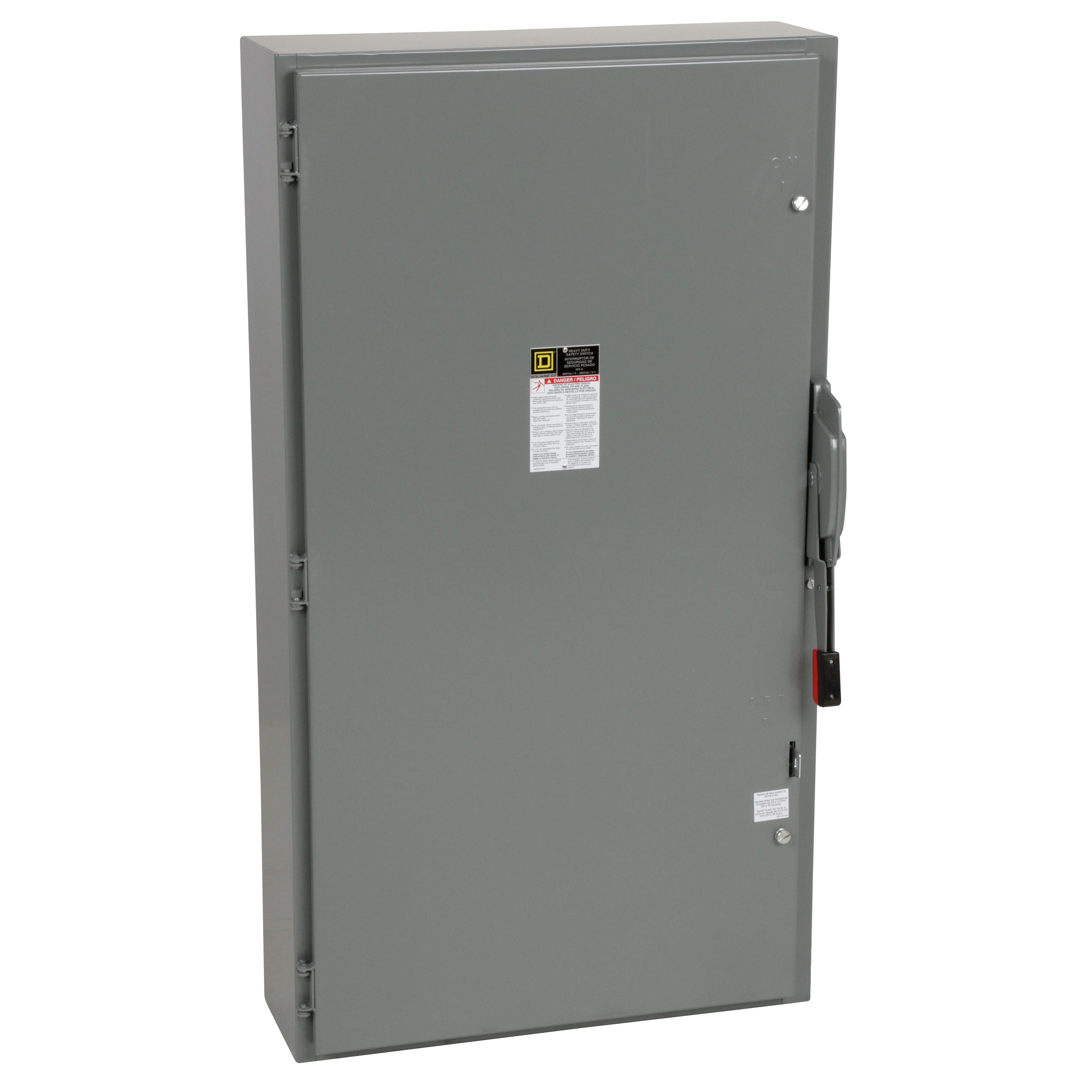 Square D™ H366 E4 Fusible Heavy Duty Safety Switch, 600 V AC/DC, 600 A, 200 hp, 500 hp, 3PST Contact, 3 Poles