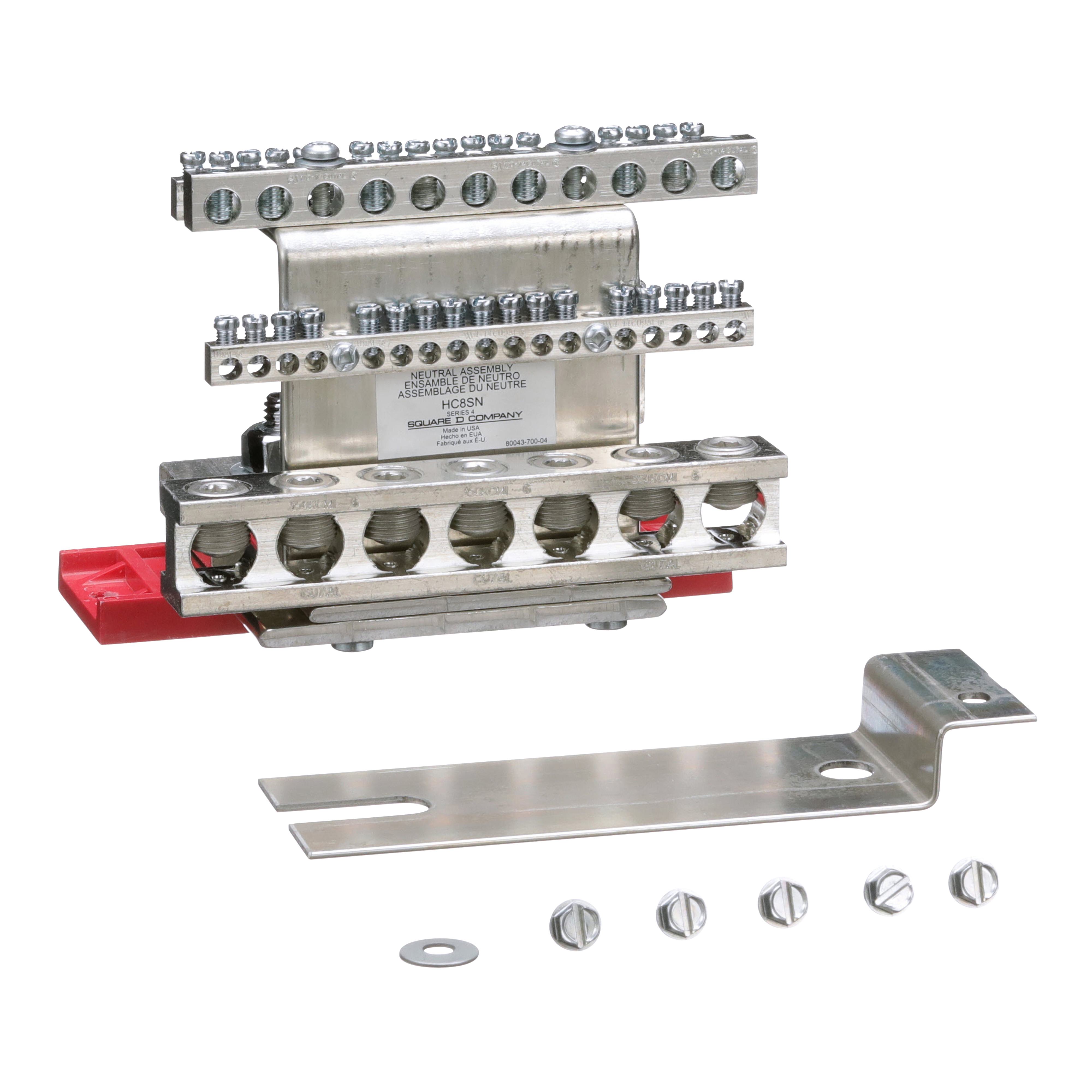 Square D™ I-Line™ HC8SN Solid Mechanical Lug Solid Neutral Assembly, For Use With I-Line™ HCN, HCM Series Circuit Breaker Power Distribution Panelboard, 600 V AC/250 V DC, 800 A, 60 Hz, 3 Phase, 3/0 AWG to 750 kcmil Al/Cu, Surface Mount, Aluminum/Copper